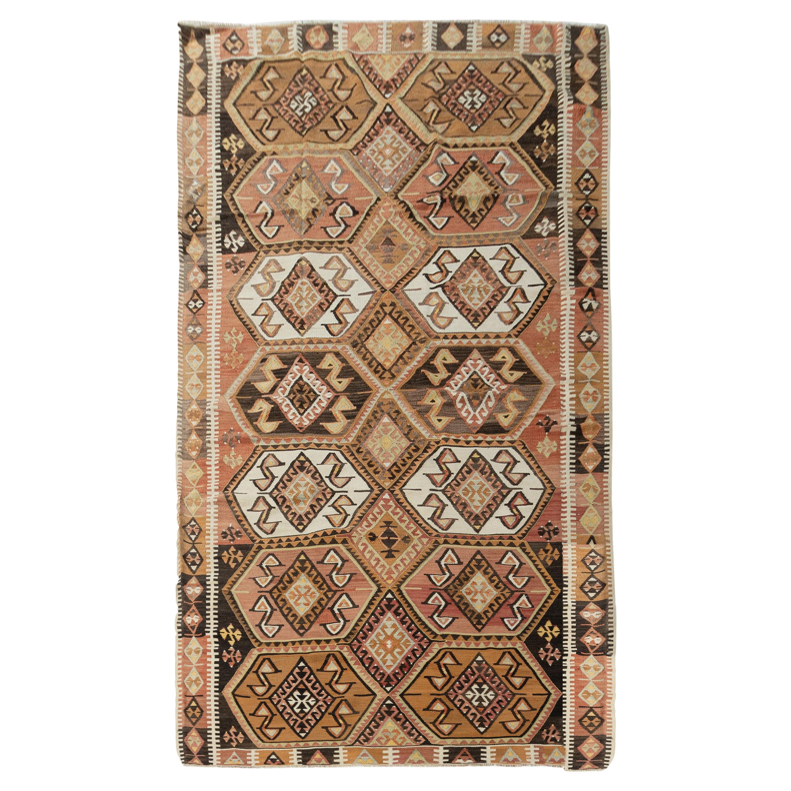 Vintage Circa 1940 Soft Terracotta Turkish Kars Kilim Rug Runner 4'1 X 11'8