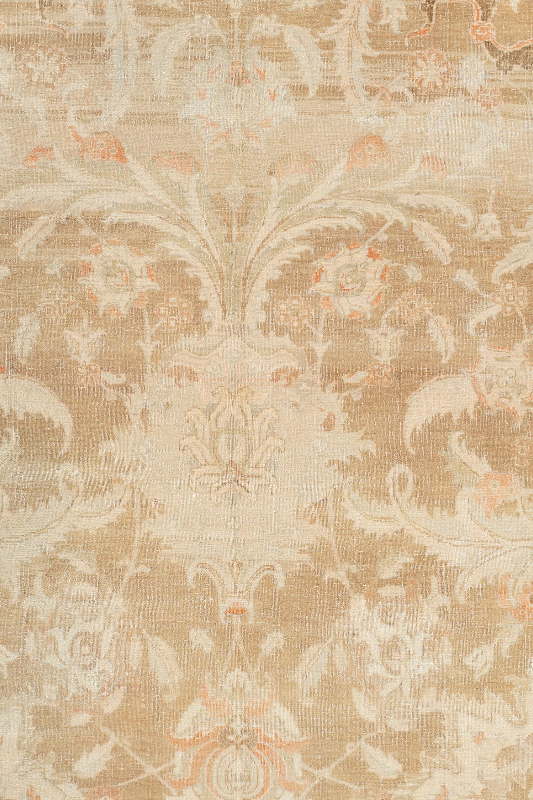Vintage Circa 1940 Tan Agra Design Wool Hand Knots Rug (tapis en laine nouée à la main) en vente 3