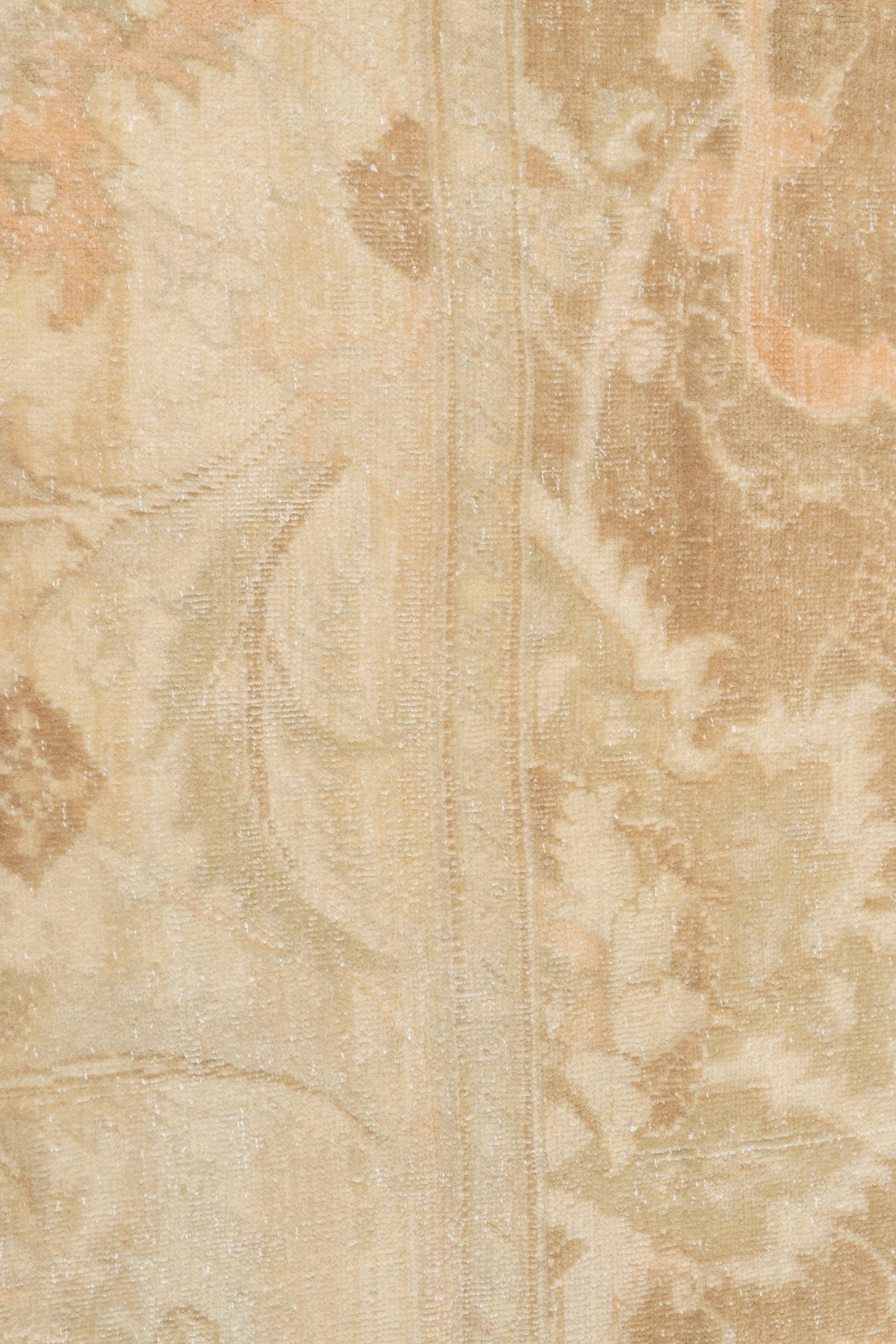 Vintage Circa 1940 Tan Agra Design Wool Hand Knots Rug (tapis en laine nouée à la main) en vente 2