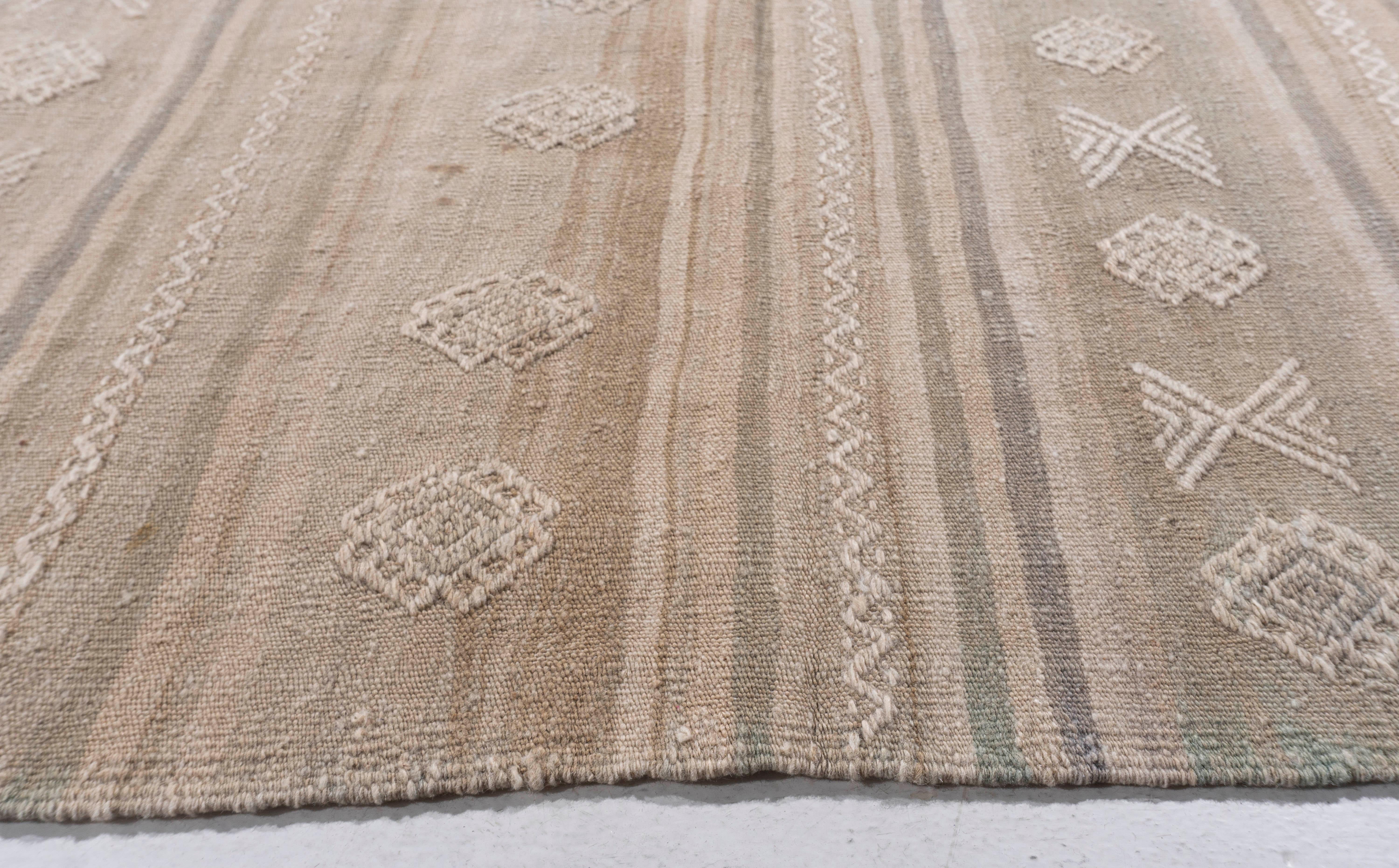 Vintage Circa 1940 Tan Turkish Kilim Flatweave Rug For Sale 4