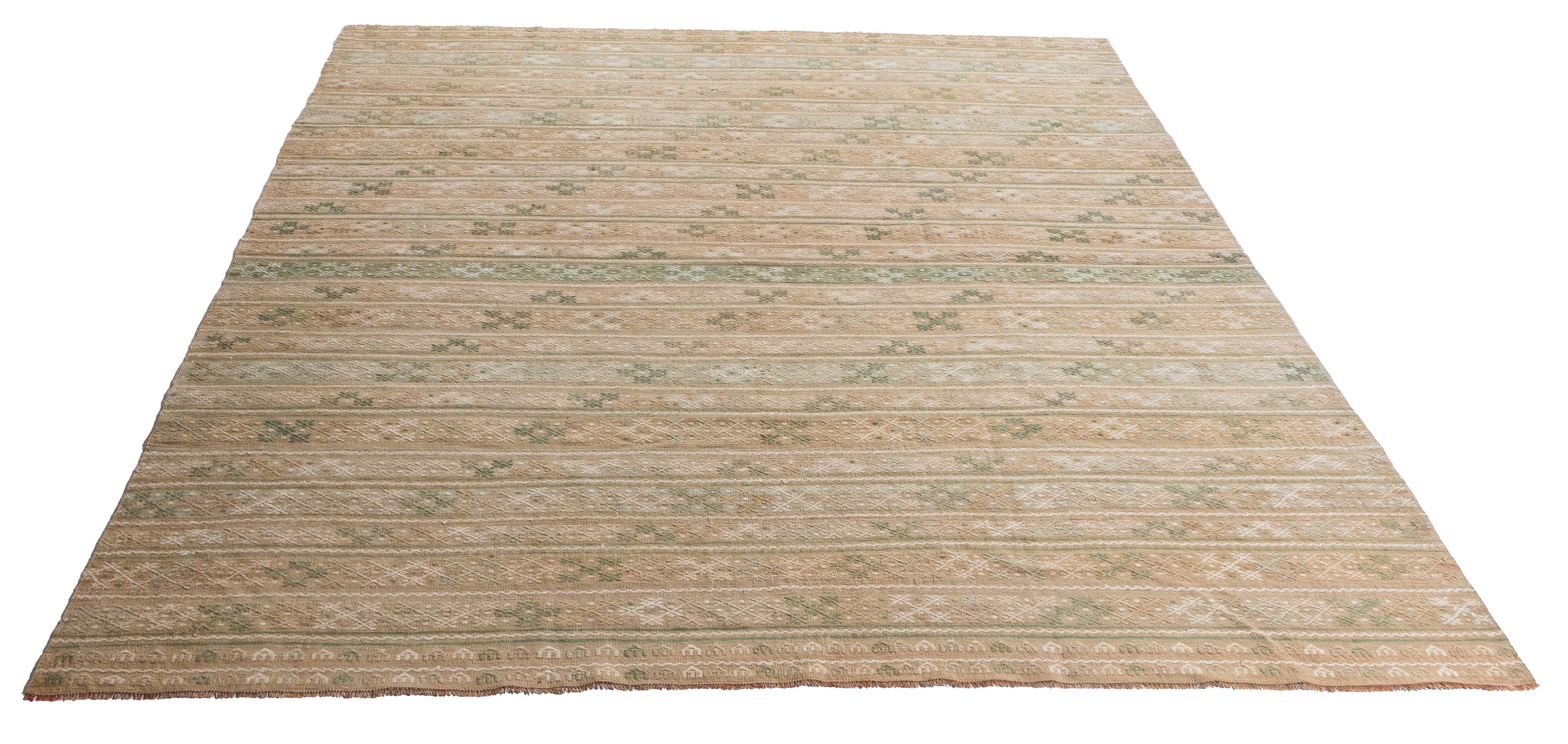 Vintage Circa 1940 Tan Turkish Kilim Flatweave Rug For Sale 5