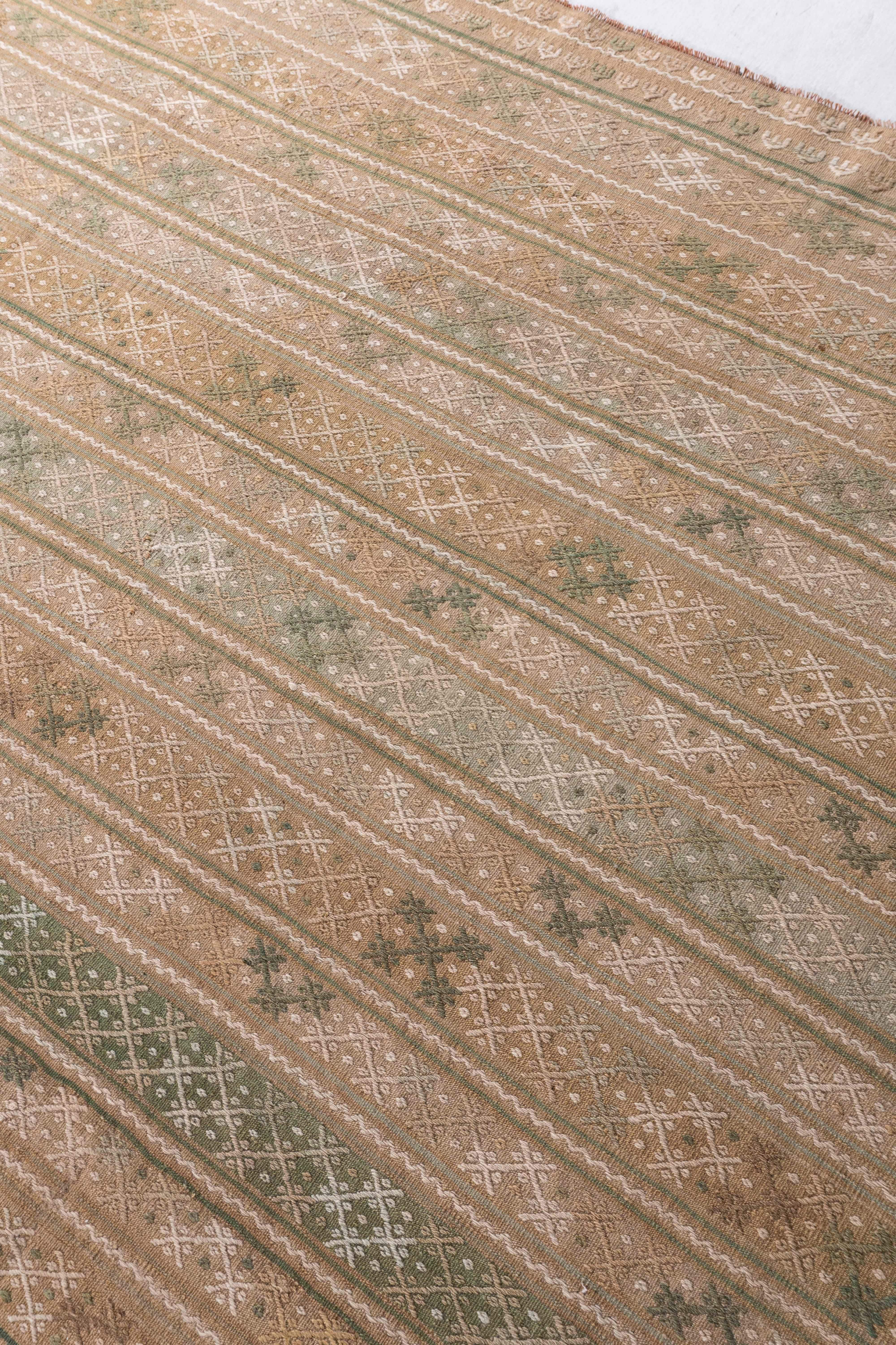 Vintage Circa 1940 Tan Turkish Kilim Flatweave Rug For Sale 6