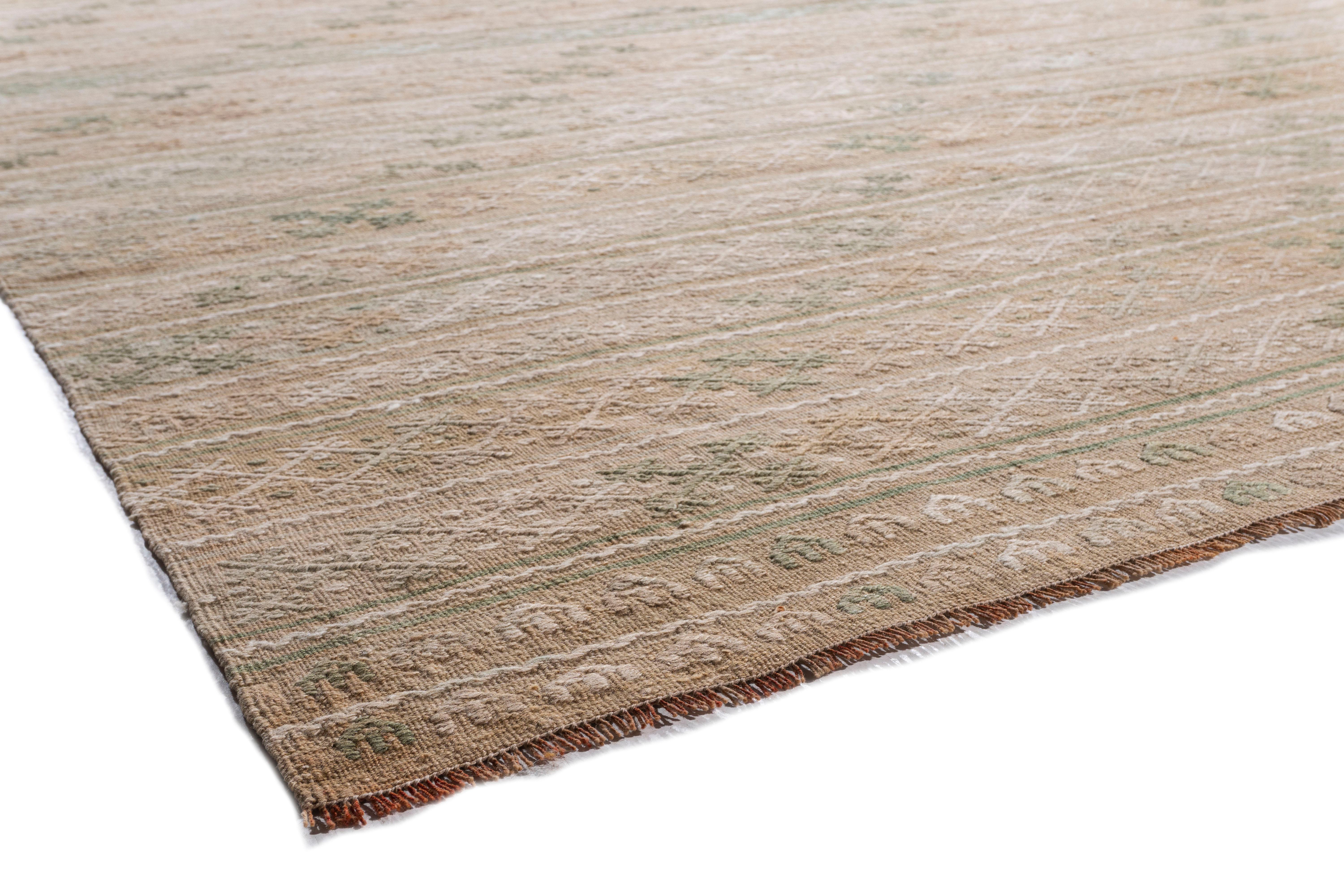 Hand-Woven Vintage Circa 1940 Tan Turkish Kilim Flatweave Rug For Sale