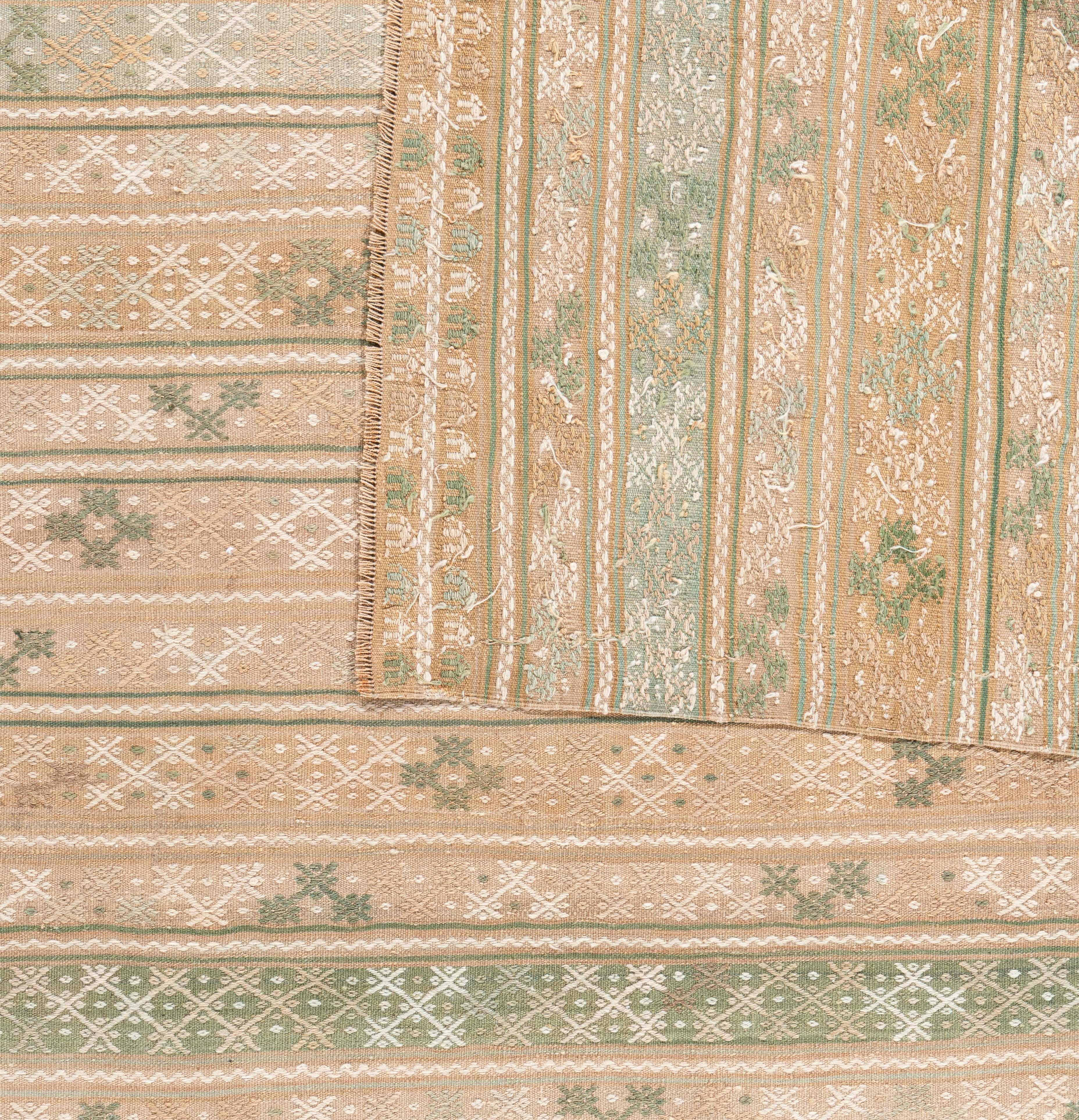 Vintage Circa 1940 Tan Turkish Kilim Flatweave Rug For Sale 2