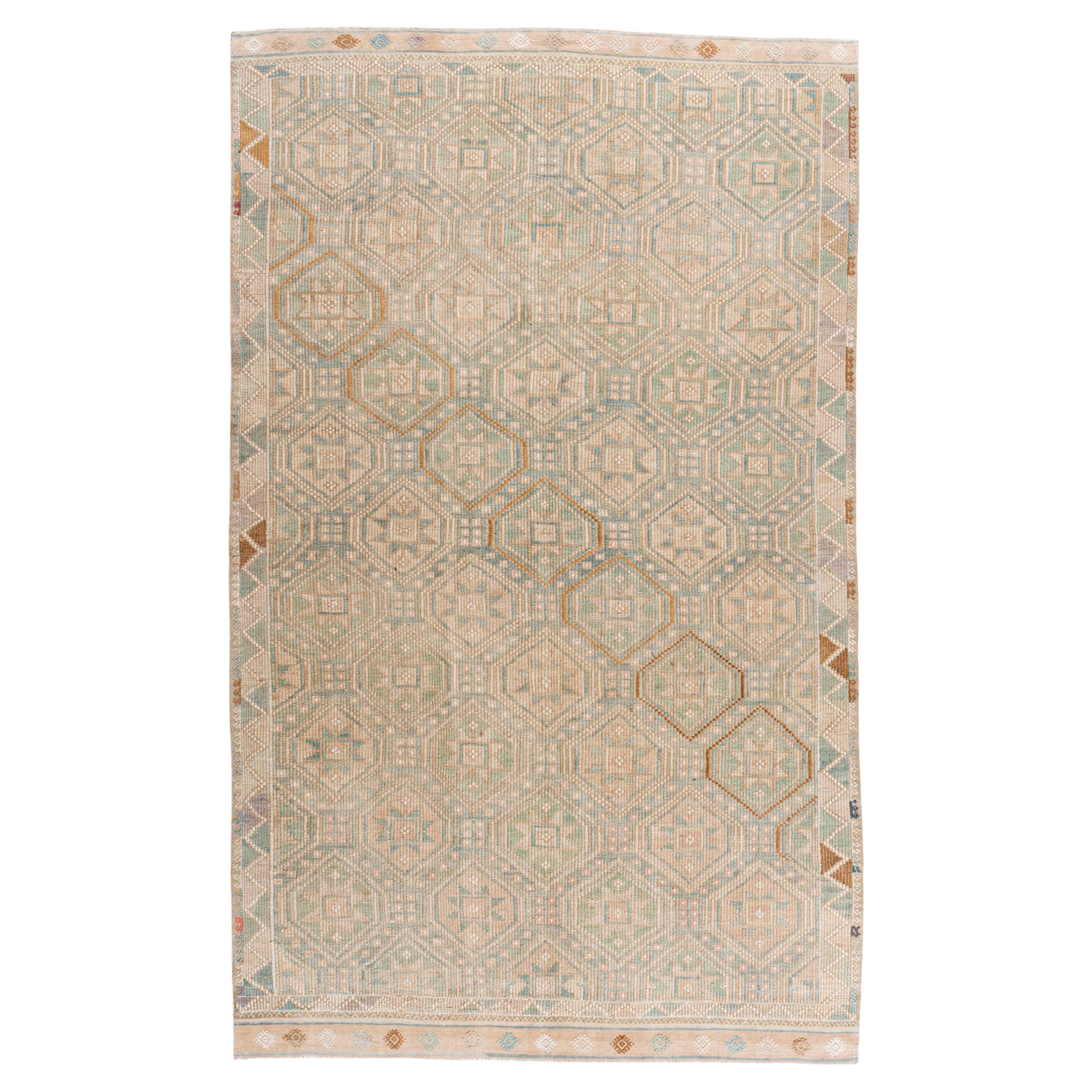 Vintage Circa 1940 Tan Turkish Kilim Flatweave Rug