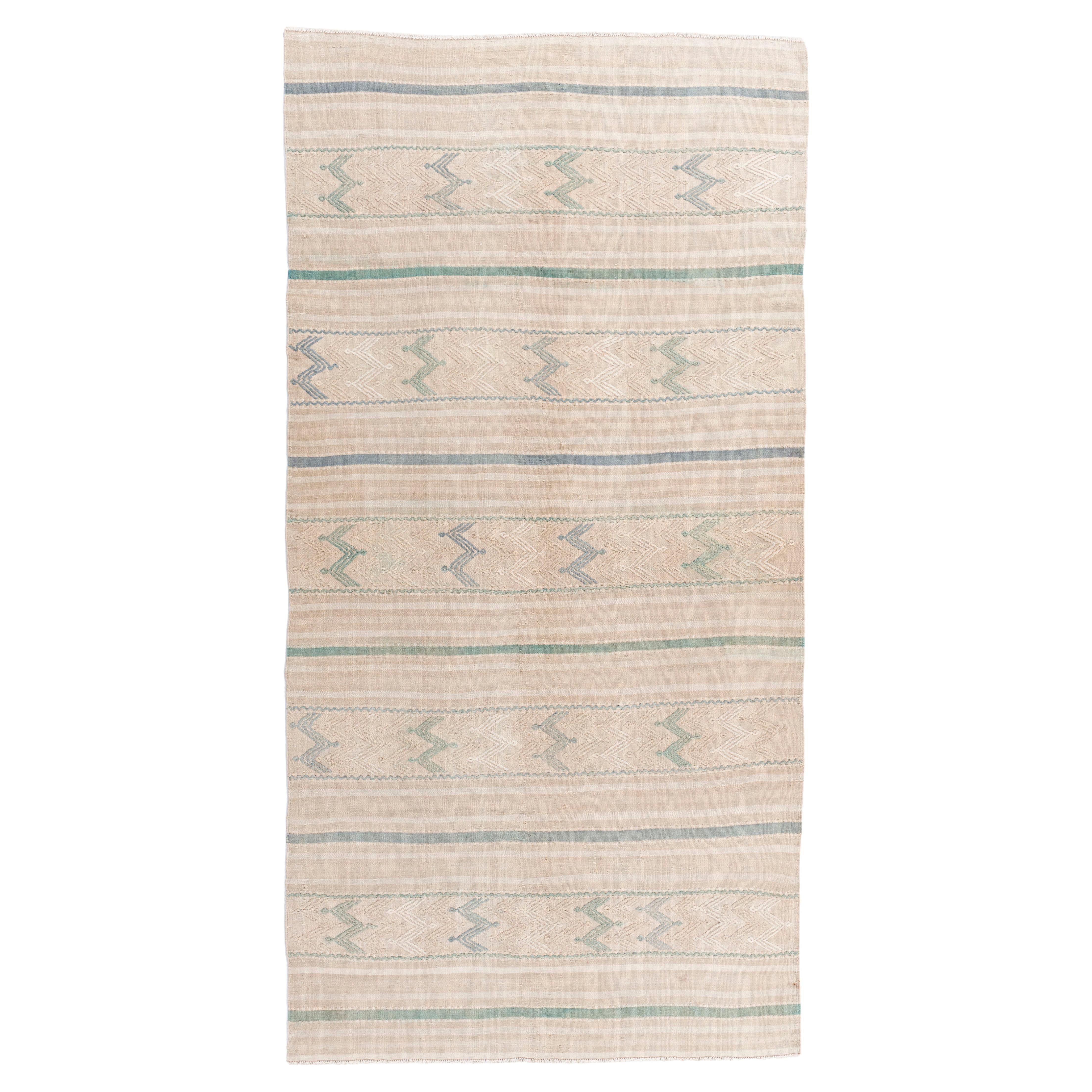 Vintage CIRCA 1940 Tan Türkischer Kilim Flachgewebe-Teppich