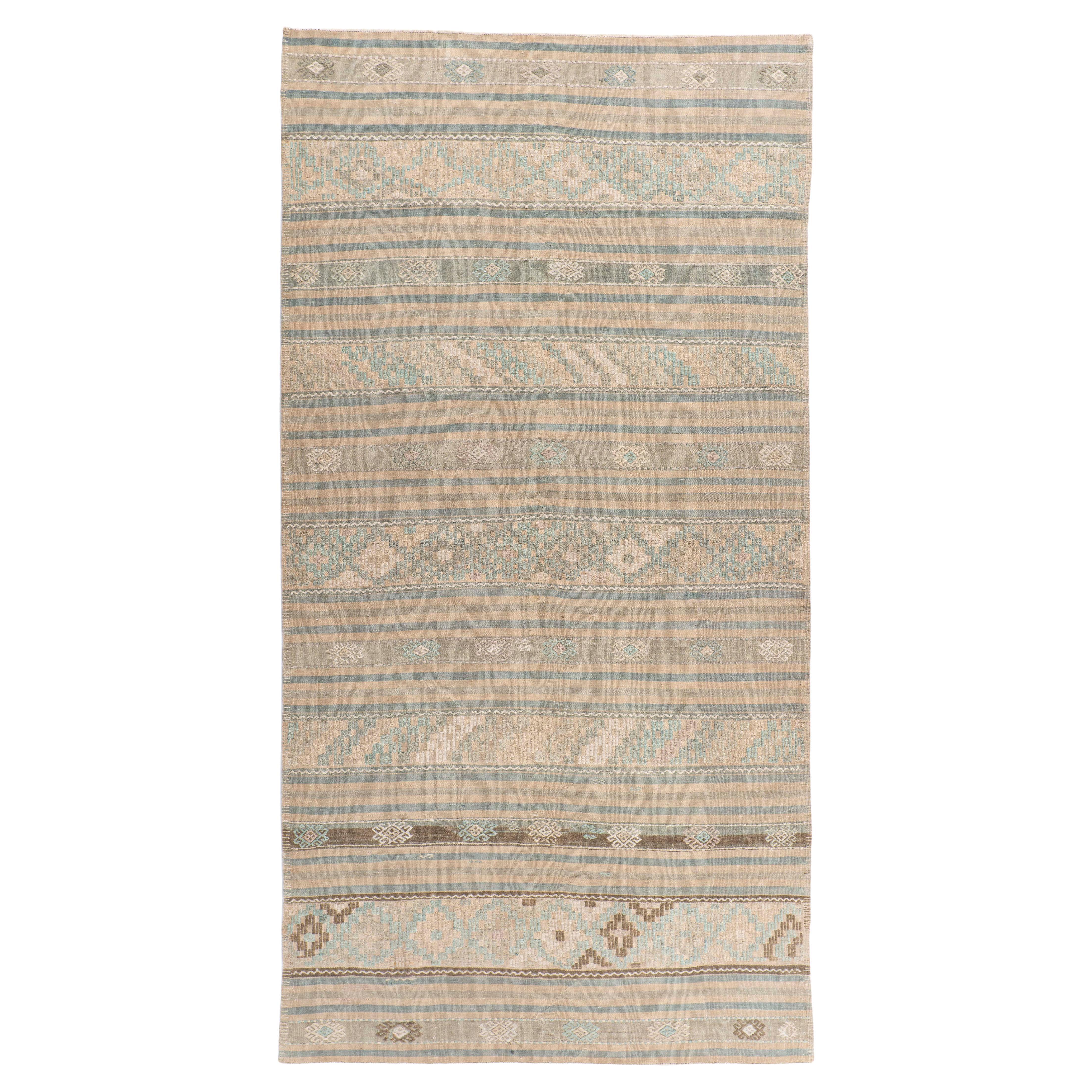 Vintage Circa 1940 Tan Turkish Kilim Flatweave Rug