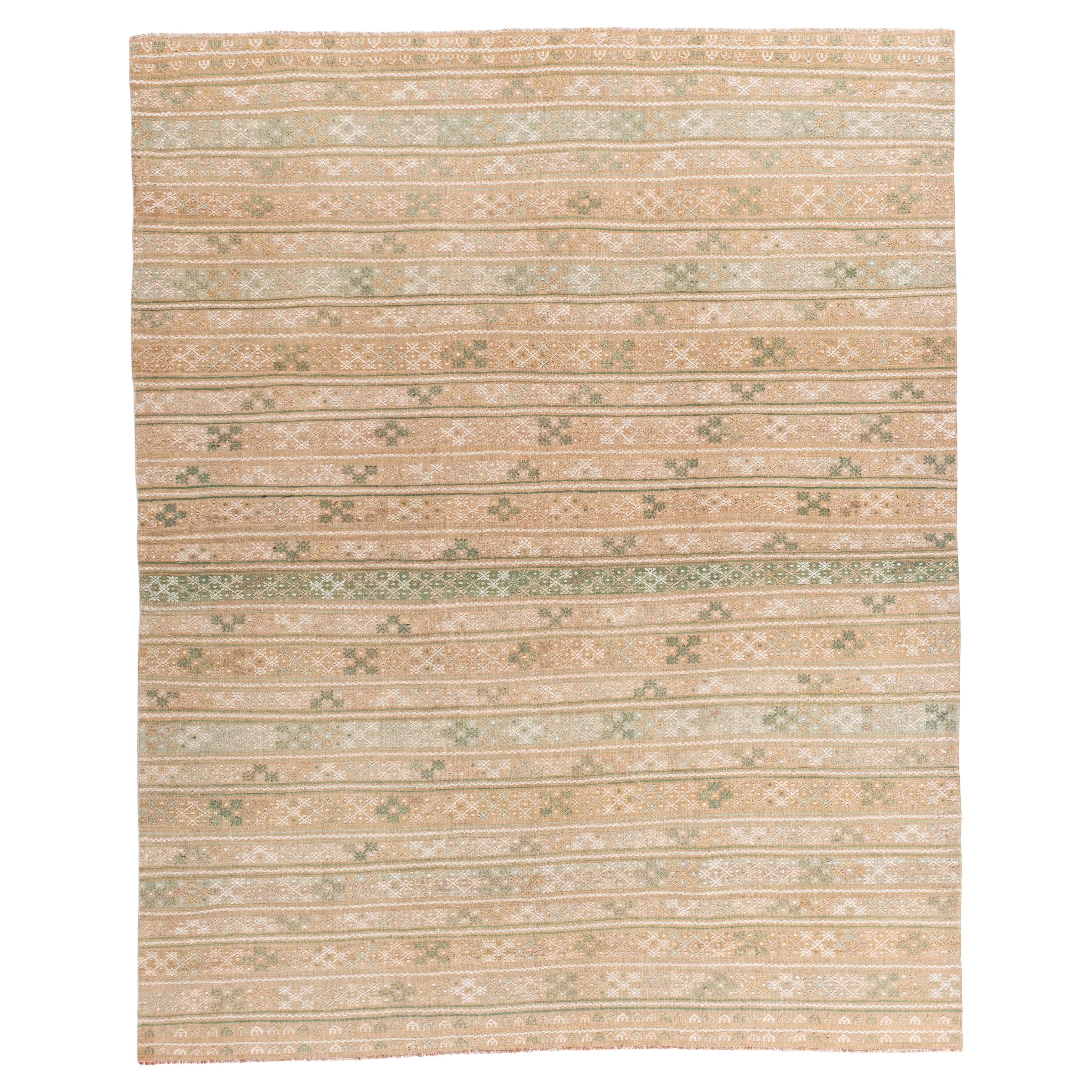 Vintage Circa 1940 Tan Turkish Kilim Flatweave Rug For Sale