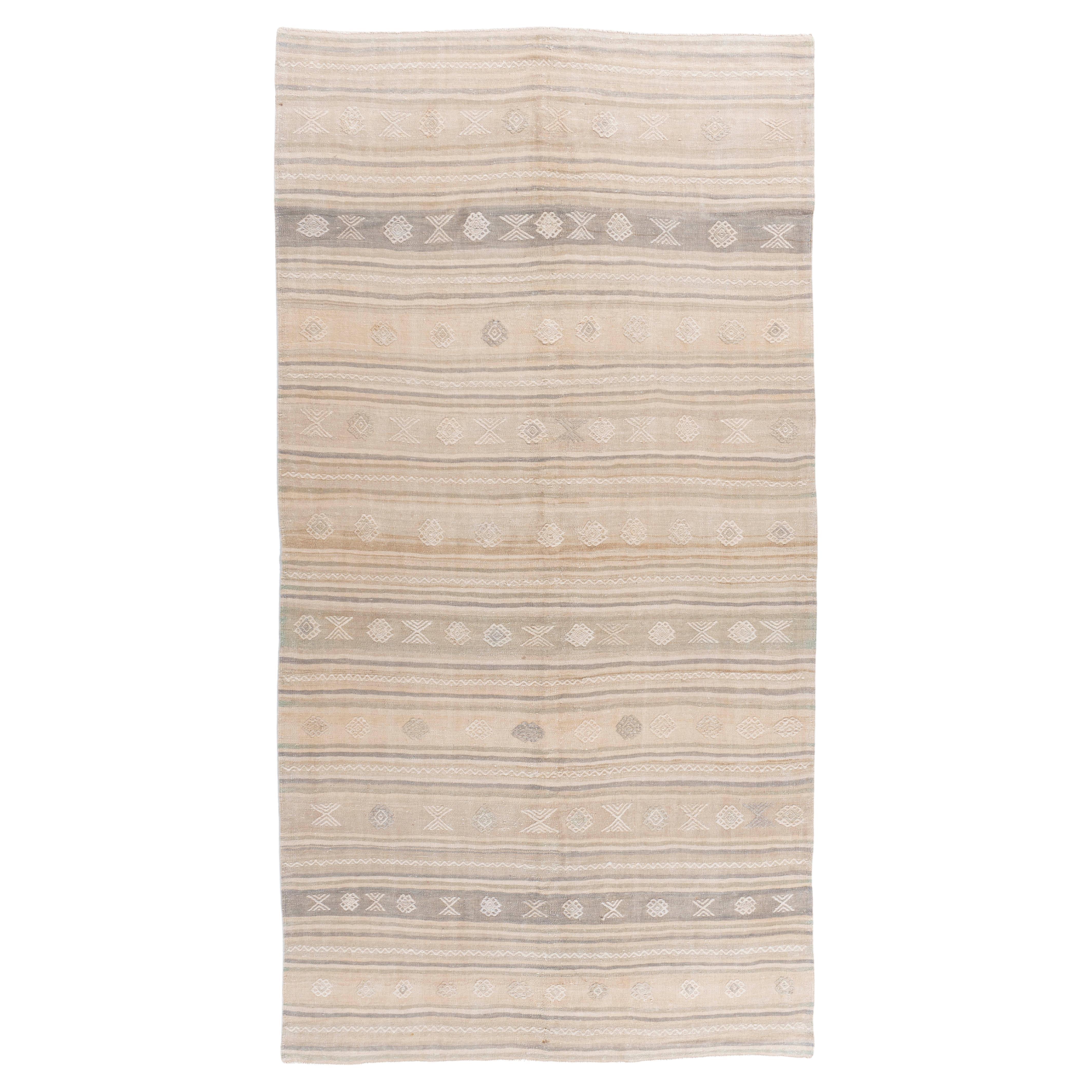 Vintage Circa 1940 Tan Turkish Kilim Flatweave Rug
