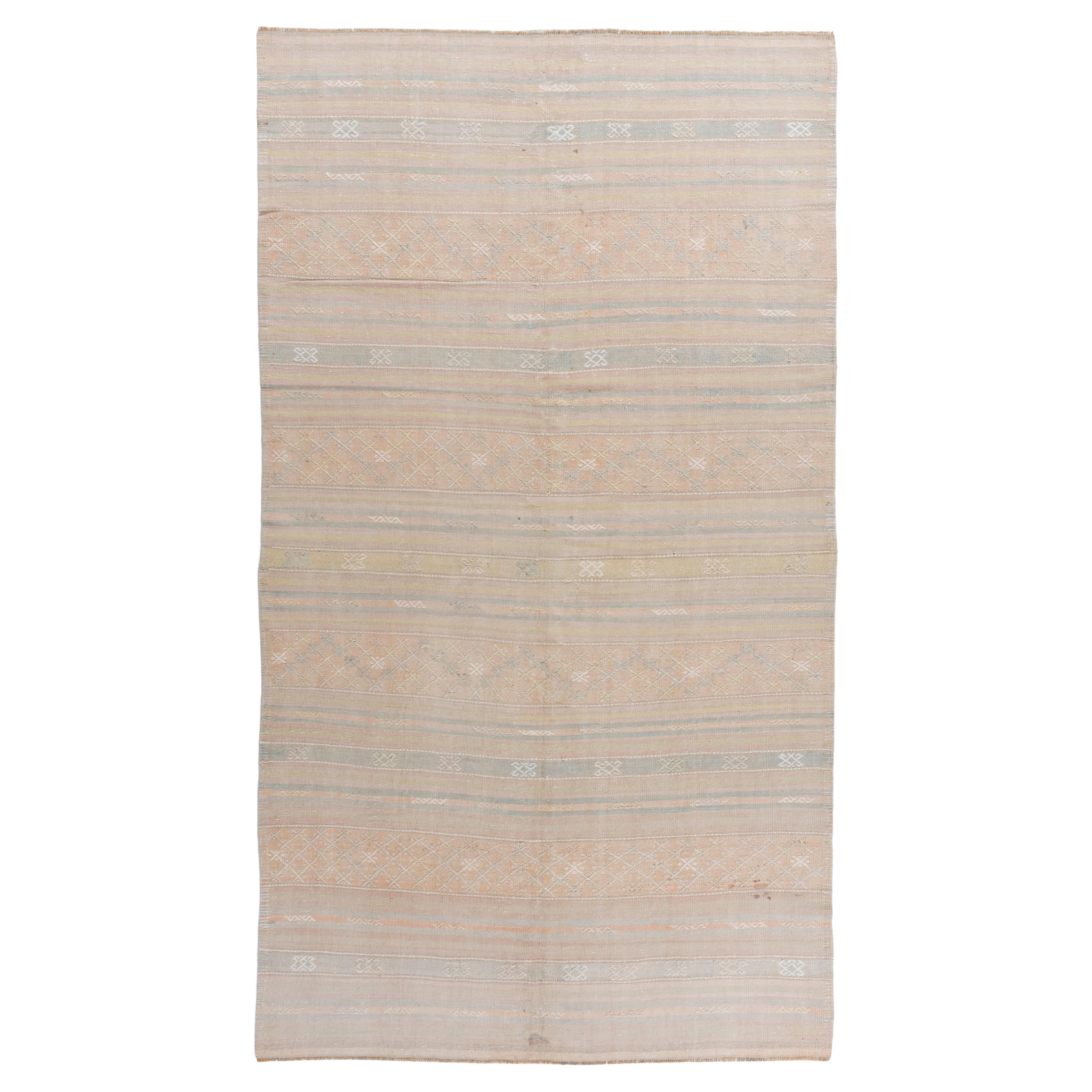 Vintage Circa 1940 Tan Turkish Kilim Flatweave Rug