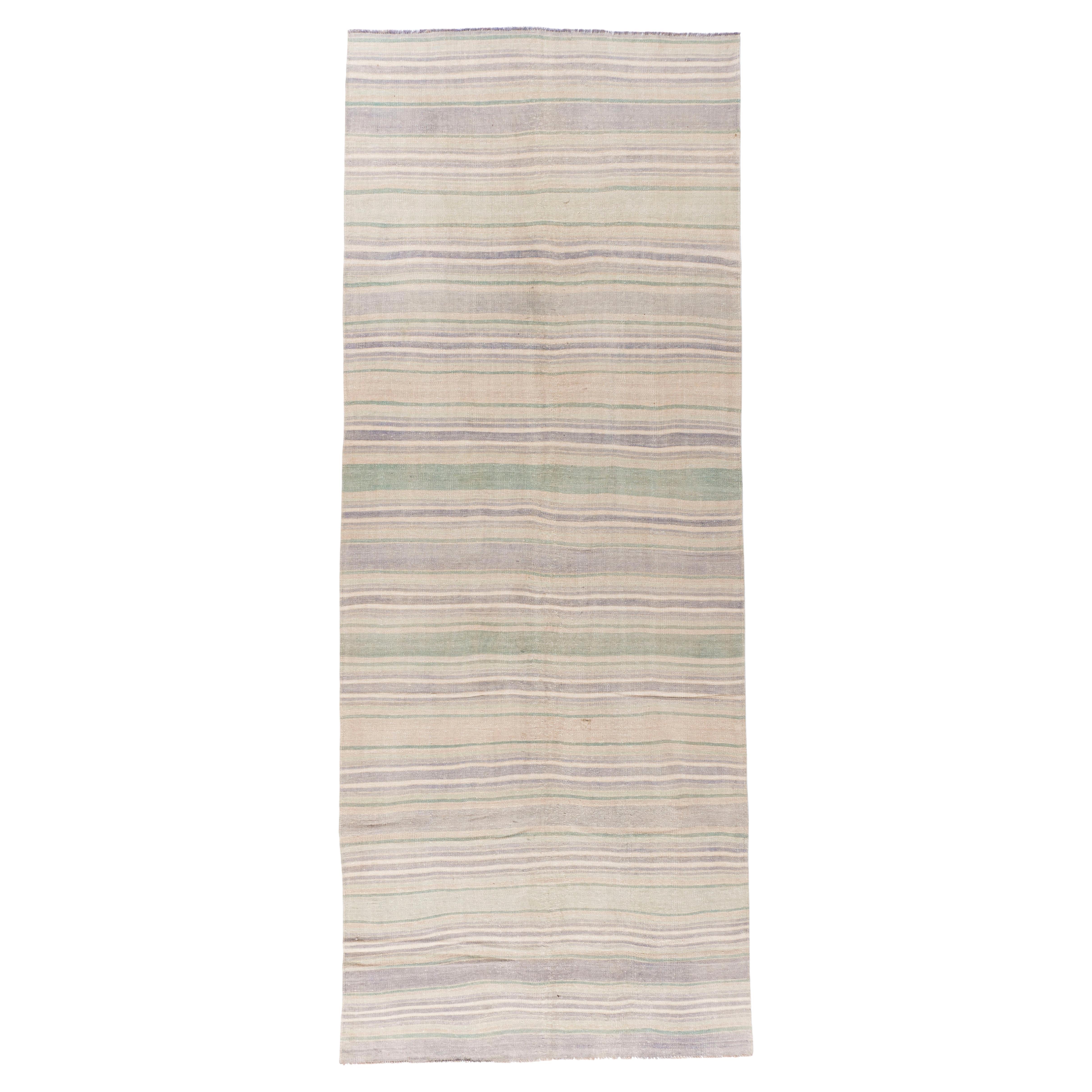 Vintage Circa 1940 Tan Turkish Kilim Flatweave Rug