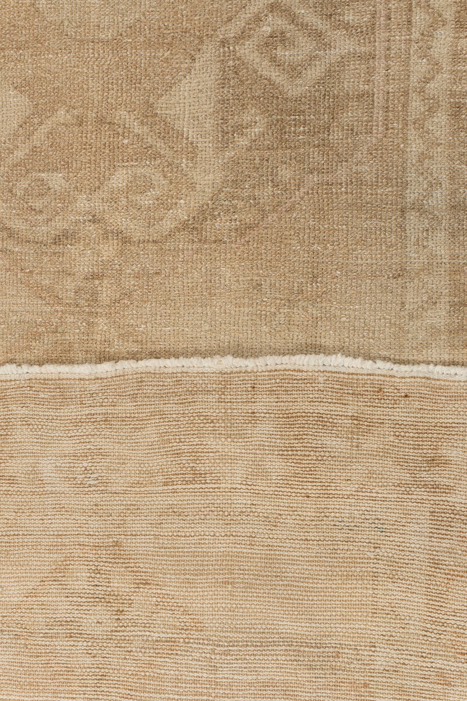Vintage Circa 1940 Tan Turkish Oushak Hand Knotted Wool Runner For Sale 8