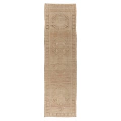 Vintage Circa 1940 Tan Turkish Oushak Hand Knotted Wool Runner
