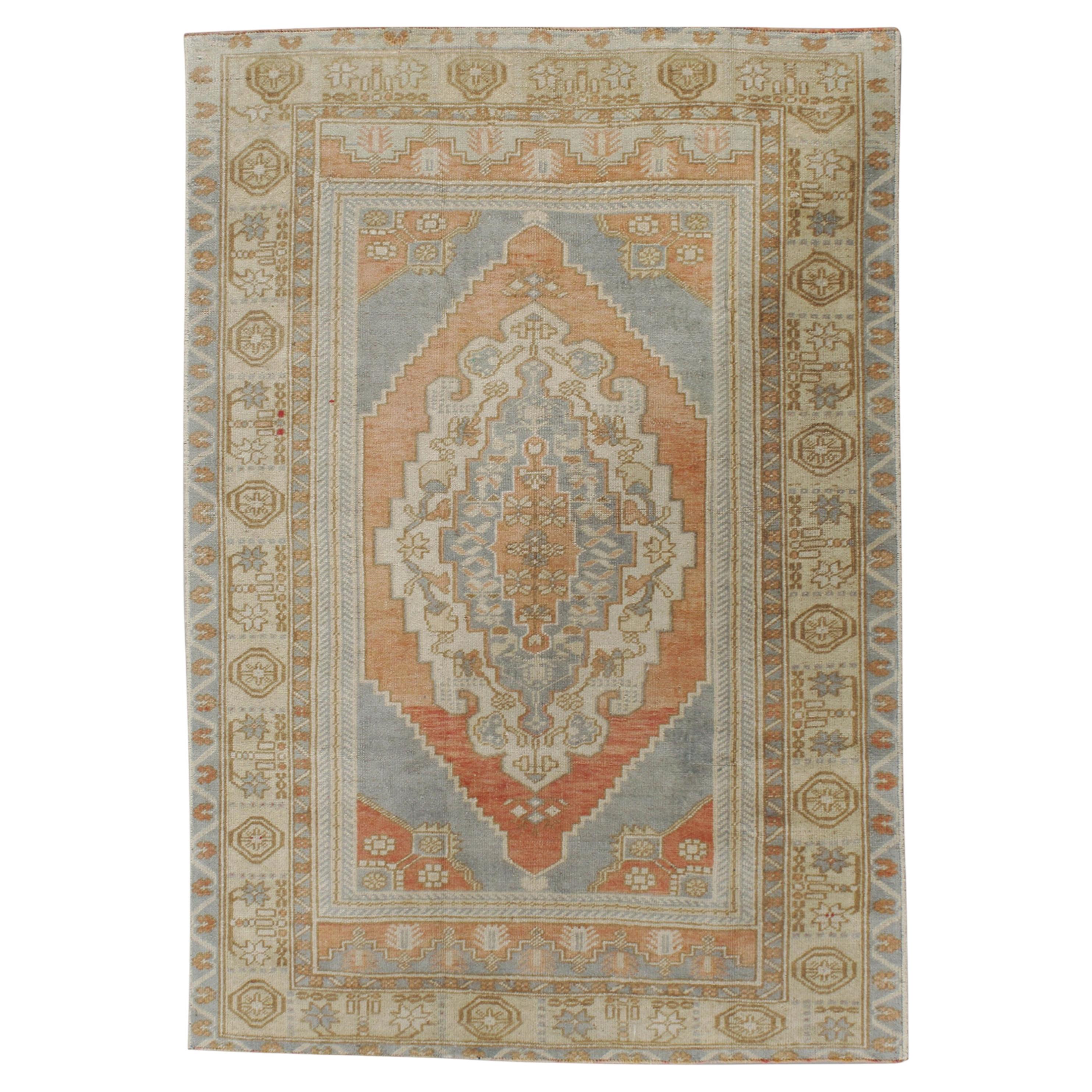Vintage Circa 1940 Tan Turkish Oushak Rug, Hand-Knotted Wool, 3'10 x 5'6