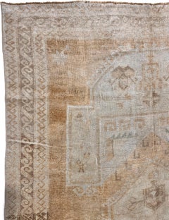 Vintage Circa 1940 Taupe Hand Knotted Turkish Oushak Rug 6'7 X 10'7