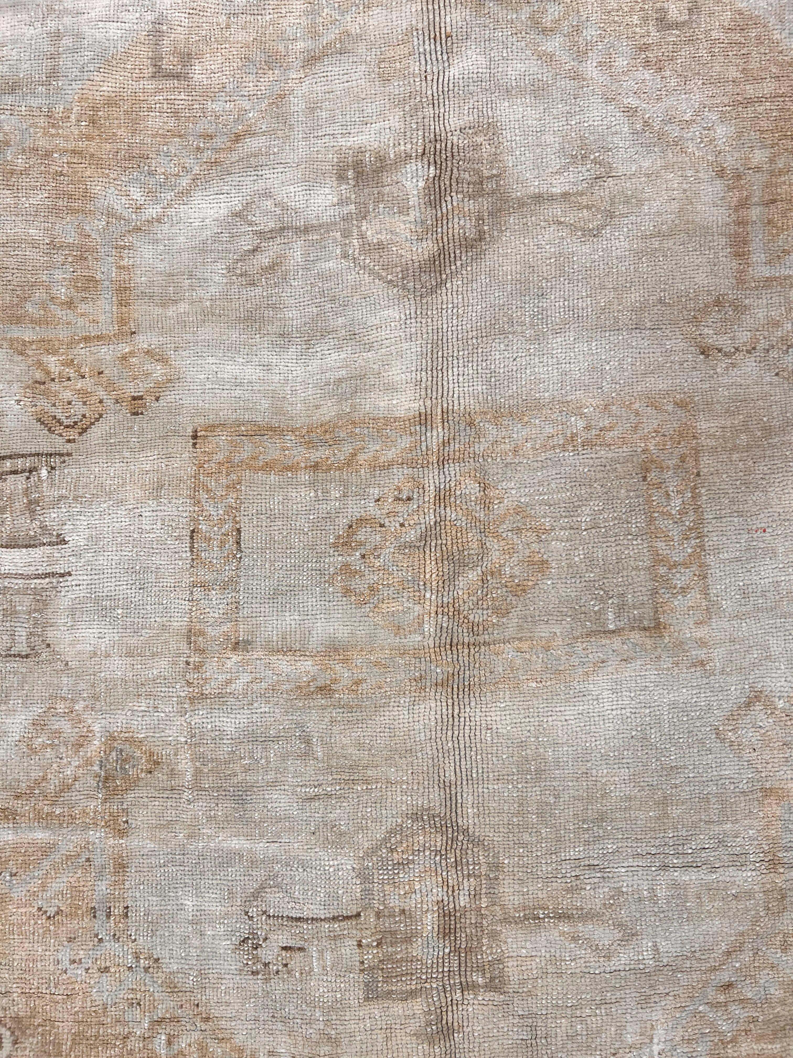 Handgeknüpfter türkischer Oushak-Teppich in Taupe, 6'7 X 10'7, Vintage, um 1940 (Türkisch) im Angebot