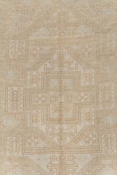 Vintage Circa 1940 Turkish Ivory Beige Oushak Wool Hand Knotted Rug 5'9 X 7'5