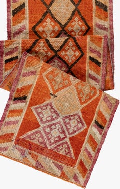 Vintage Circa 1940 Turkish Orange Black Oushak Runner 2'5 x 12'4