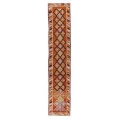 Vintage Circa 1940 Turkish Orange Black Oushak Runner 2'5 x 12'4