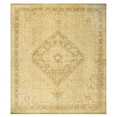 Vintage Circa 1940 Beige Turkish Oushak Hand Knotted Rug Carpet 11'4 x 12'11