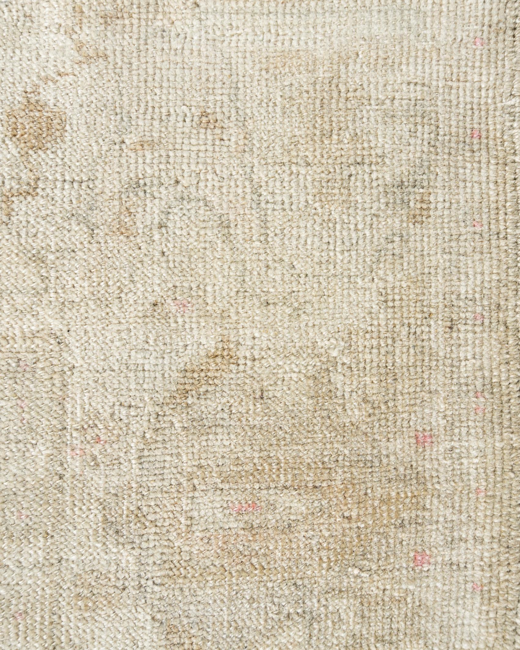 Vintage Circa 1940 Turkish Oushak Taupe Ivory Area Rug 4'7 x 7' For Sale 7