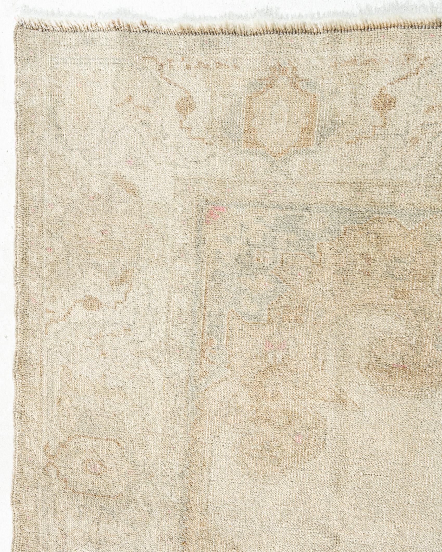20th Century Vintage Circa 1940 Turkish Oushak Taupe Ivory Area Rug 4'7 x 7' For Sale