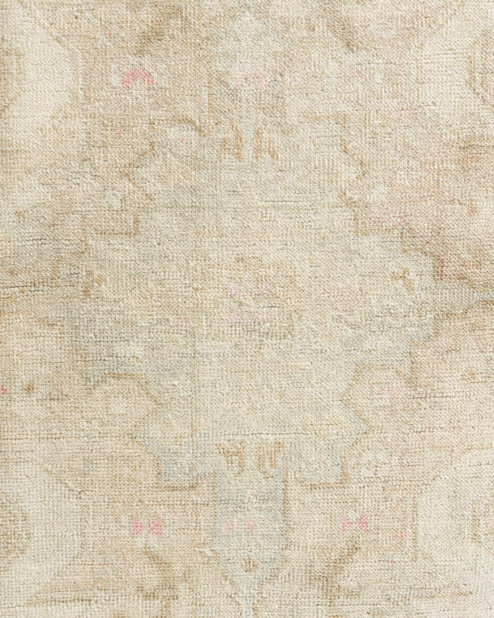 Wool Vintage Circa 1940 Turkish Oushak Taupe Ivory Area Rug 4'7 x 7' For Sale