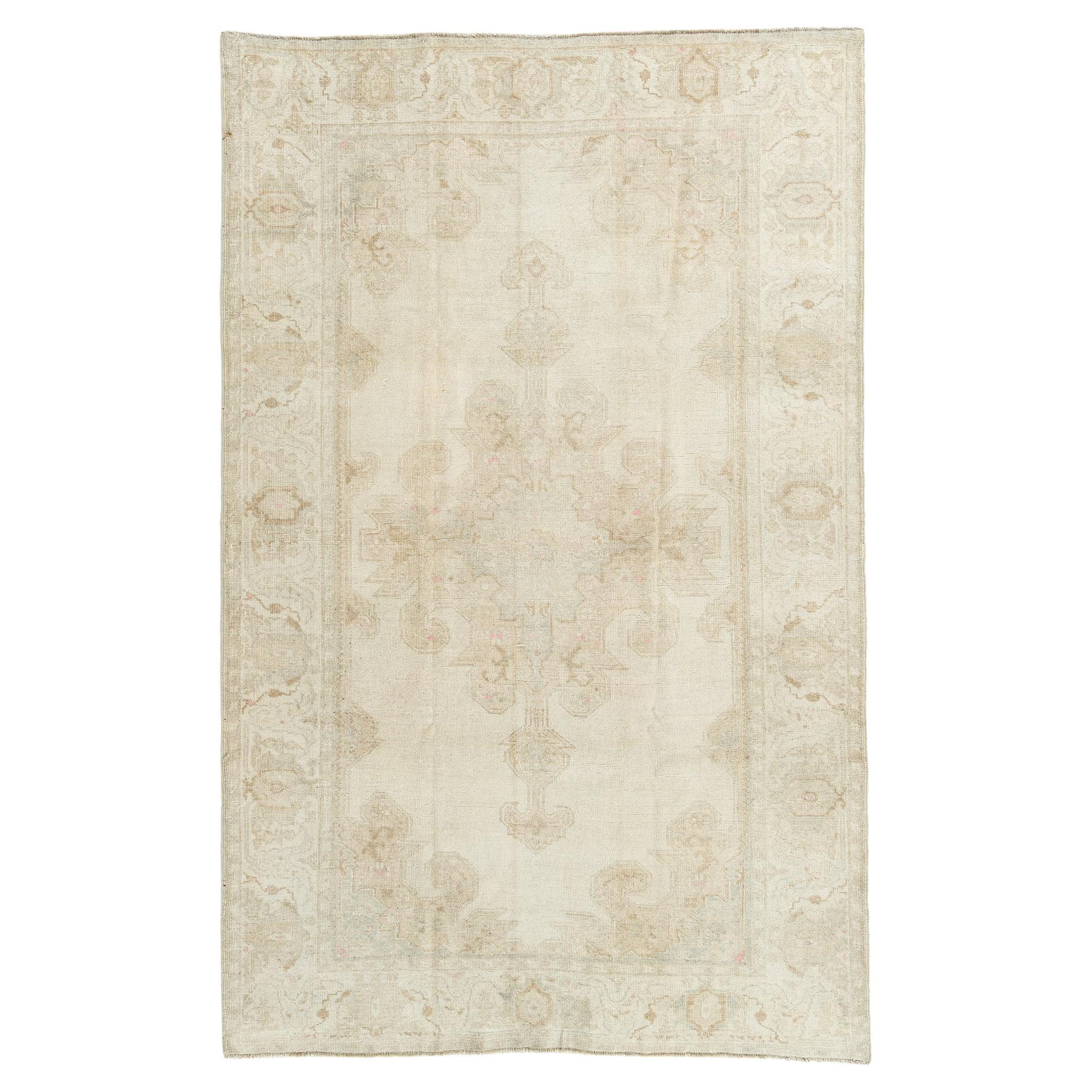 Vintage Circa 1940 Turkish Oushak Taupe Ivory Area Rug 4'7 x 7' For Sale