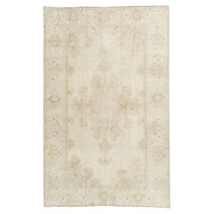 Vintage Circa 1940 Turkish Oushak Taupe Ivory Area Rug 4'7 x 7'