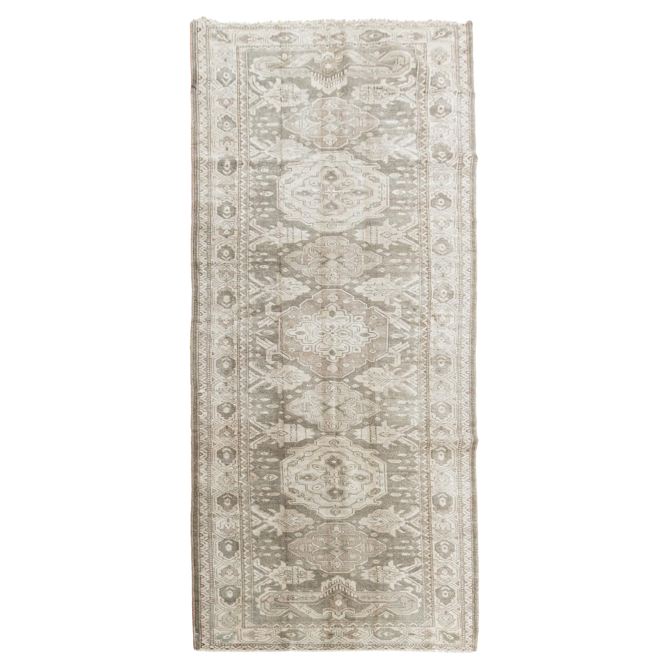 Vintage Circa 1940 Turkish Oushak Taupey Green Ivory Runner 2'2 x 10'11