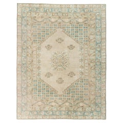 Vintage CIRCA 1940 Türkisch Tan Oushak Wolle Teppich leicht beschädigt 6
4 x 8