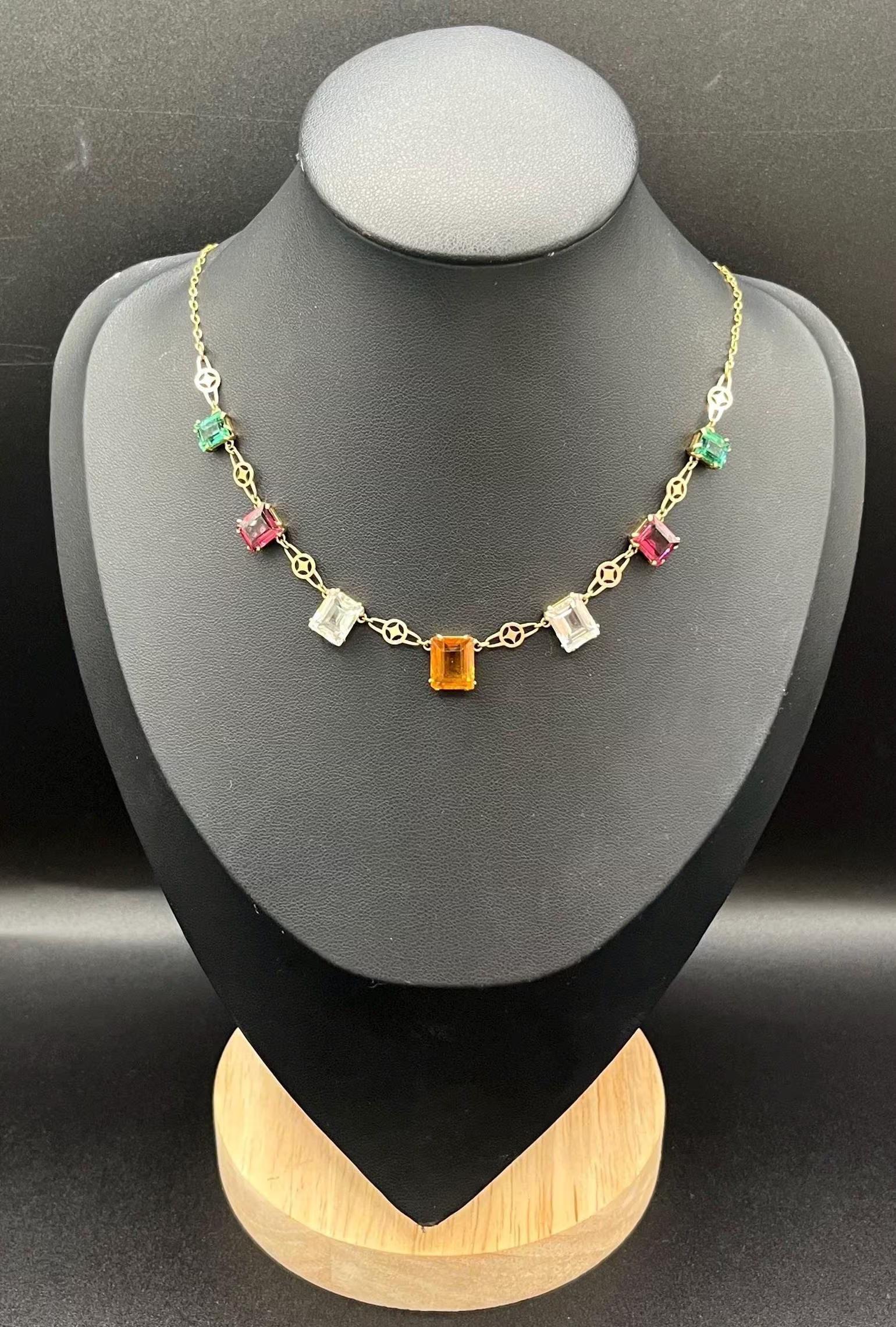 Collana multi gemme in oro 10k, vintage, circa 1940 In condizioni buone in vendita a Brighton, GB