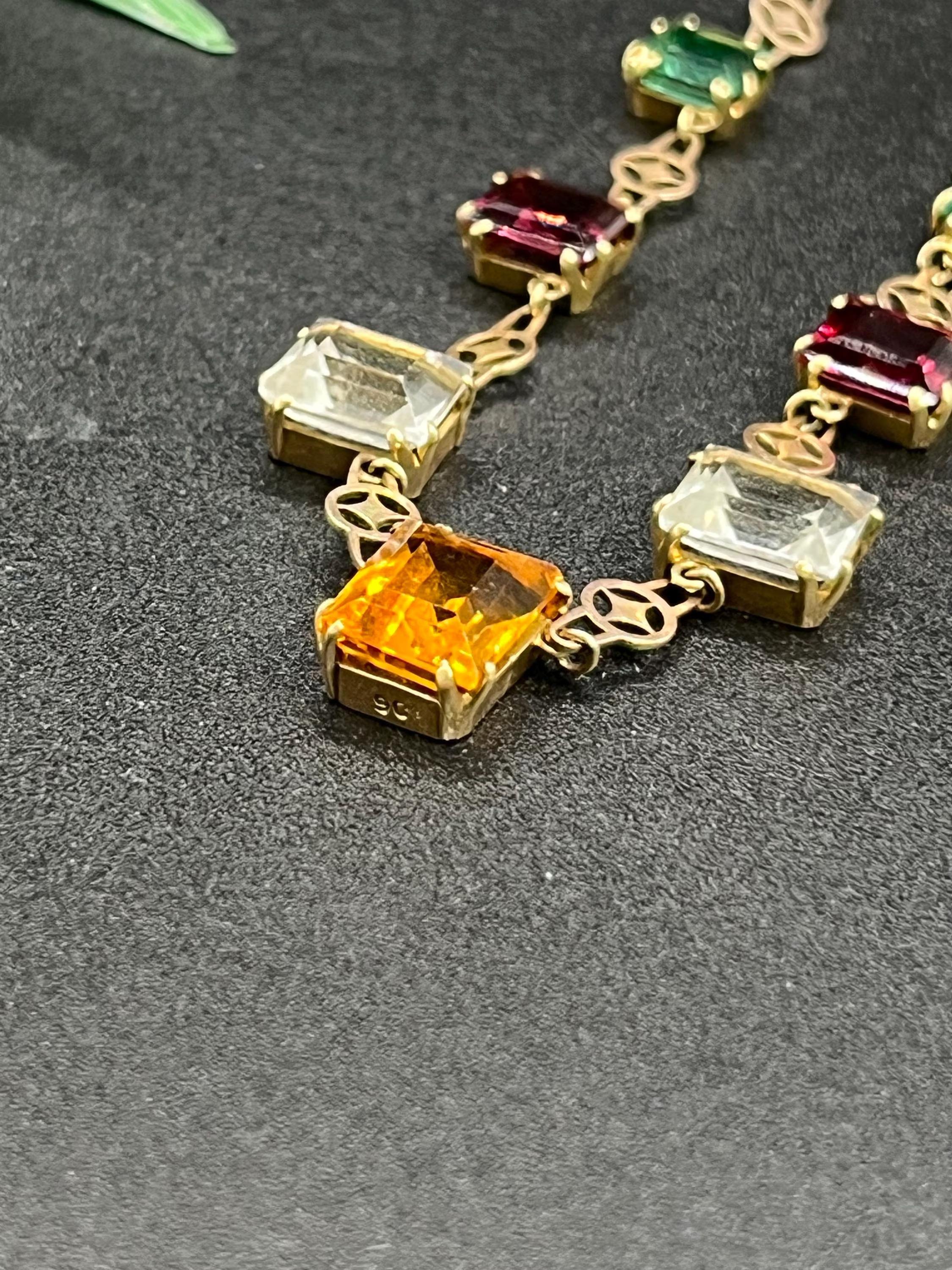 da uomo o donna Collana multi gemme in oro 10k, vintage, circa 1940 in vendita