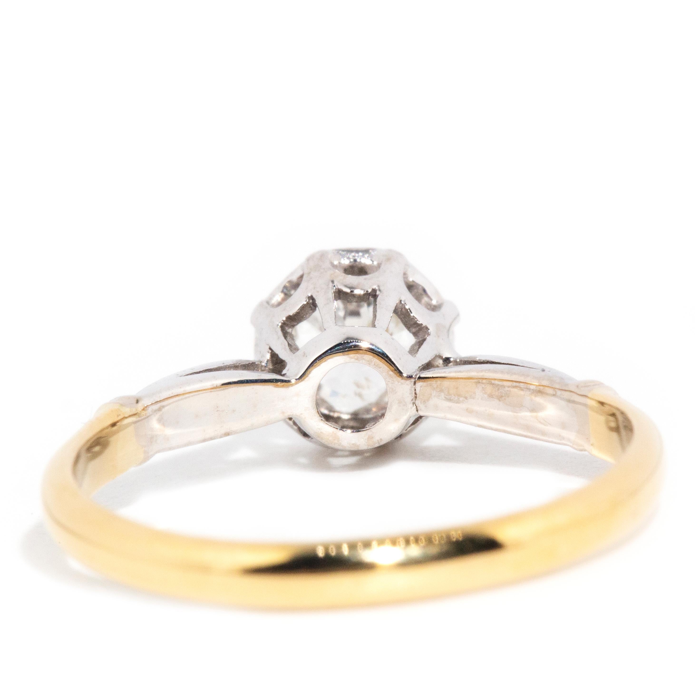 Vintage Circa 1940s 18 Carat Yellow & White Gold Old Cut Solitaire Diamond Ring For Sale 2