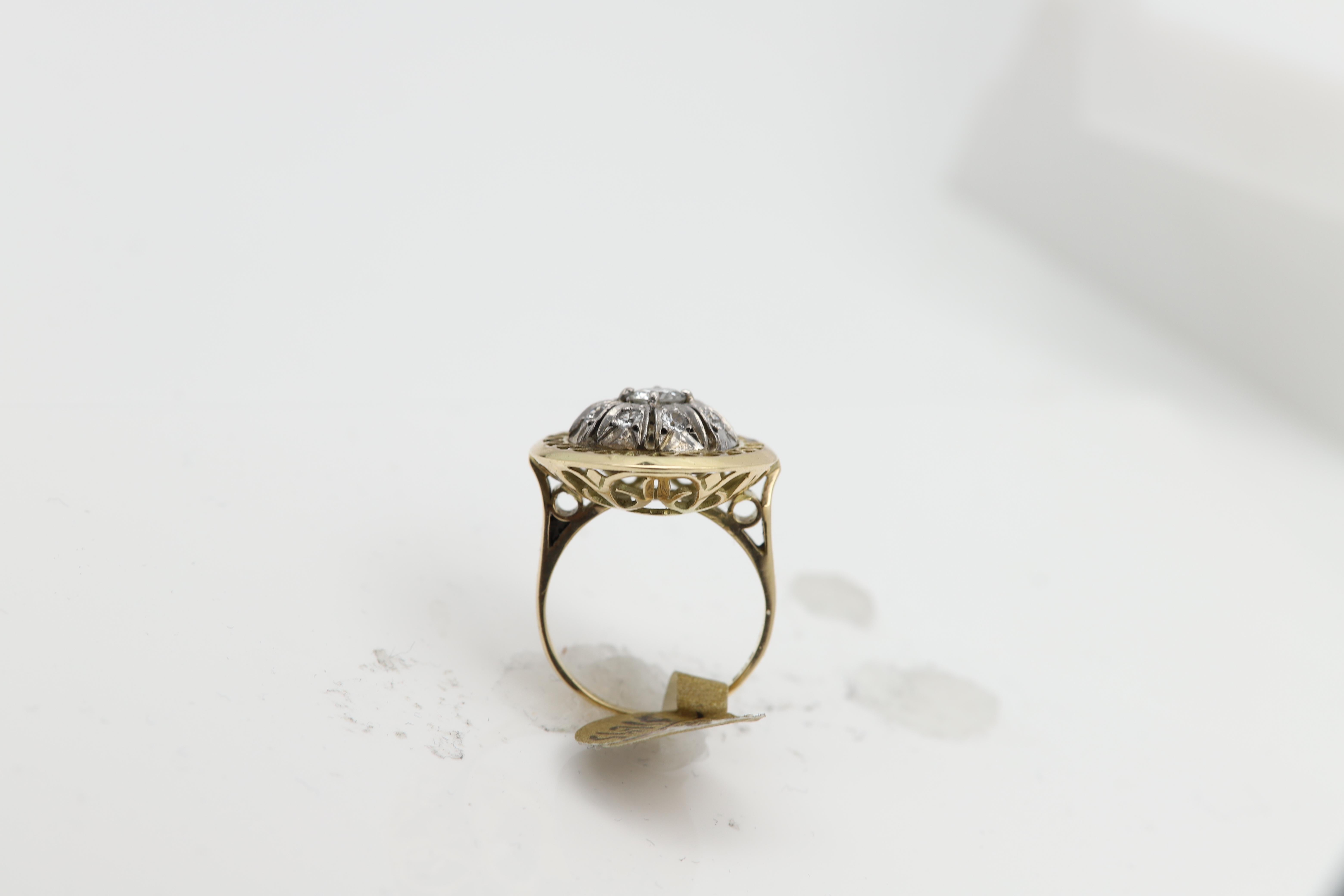 CIRCA 1940er Jahre Diamantring 14 Karat Gold Fingergröße 4 im Angebot 3
