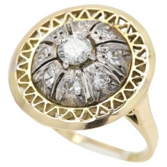 Vintage circa 1940's Anillo de Diamantes de Oro de 14 Kilates Dedo tamaño 4
