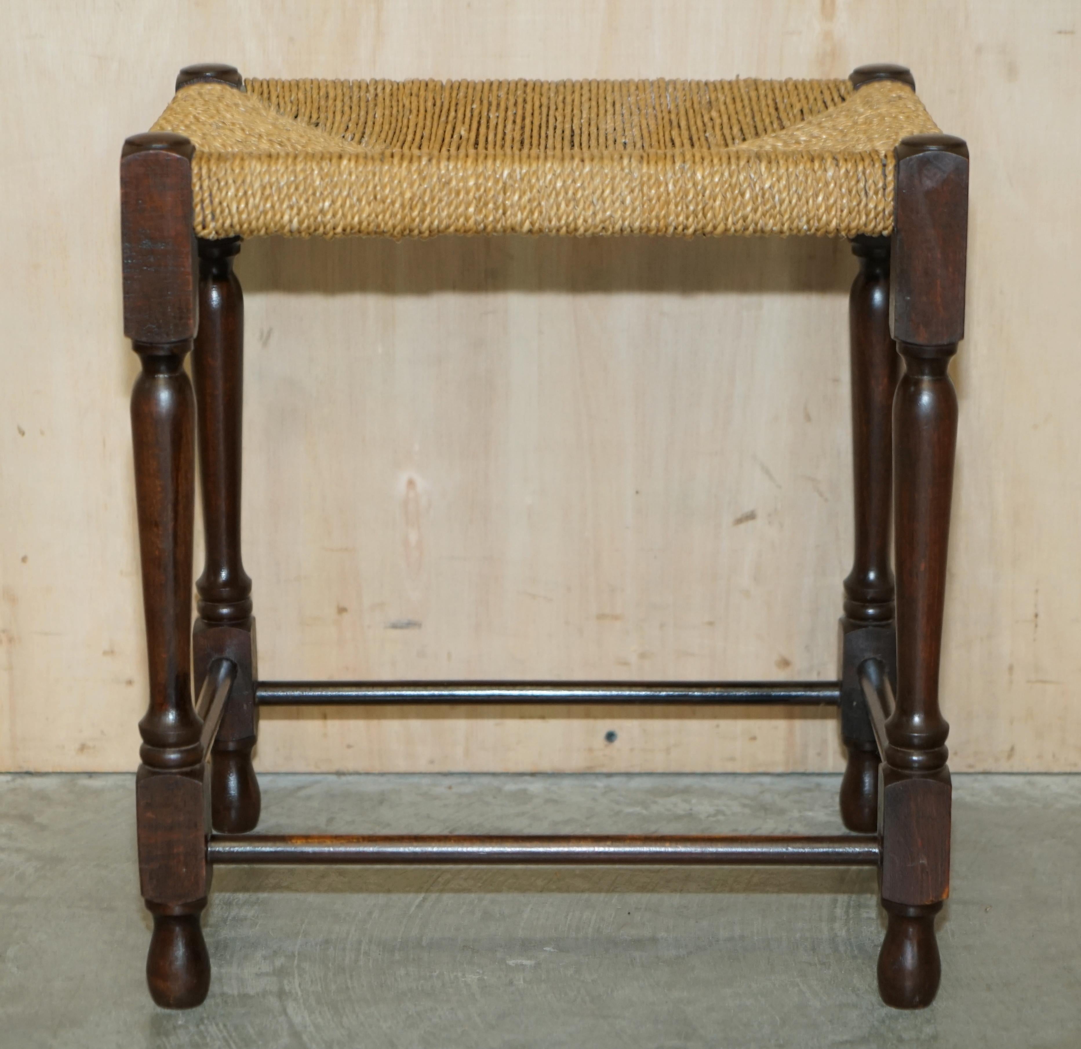 Vintage circa 1940s Dutch Bench Stool with Rope Woven Rush Style Seat For Sale 7