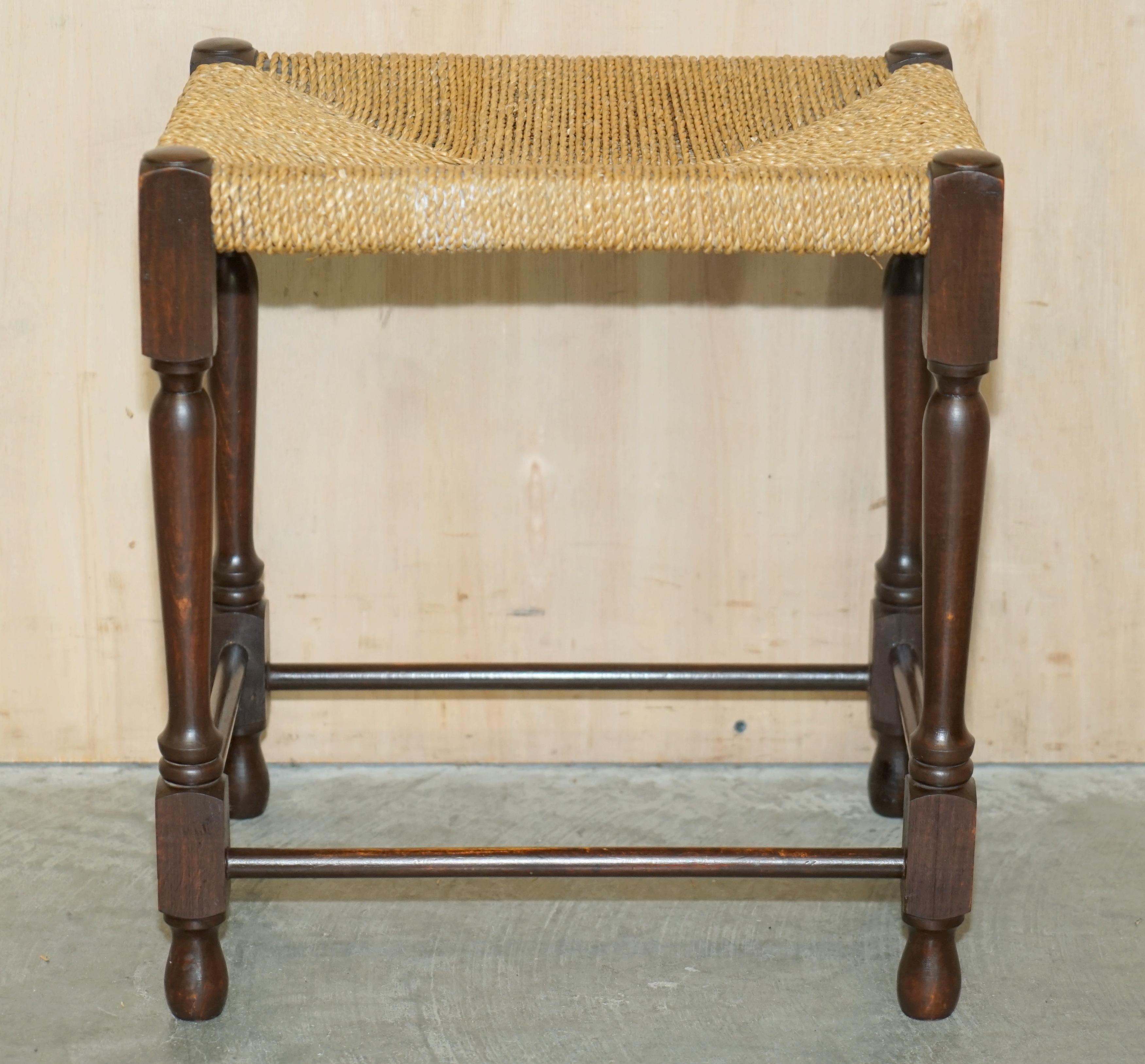 Country Vintage circa 1940s Dutch Bench Stool with Rope Woven Rush Style Seat For Sale
