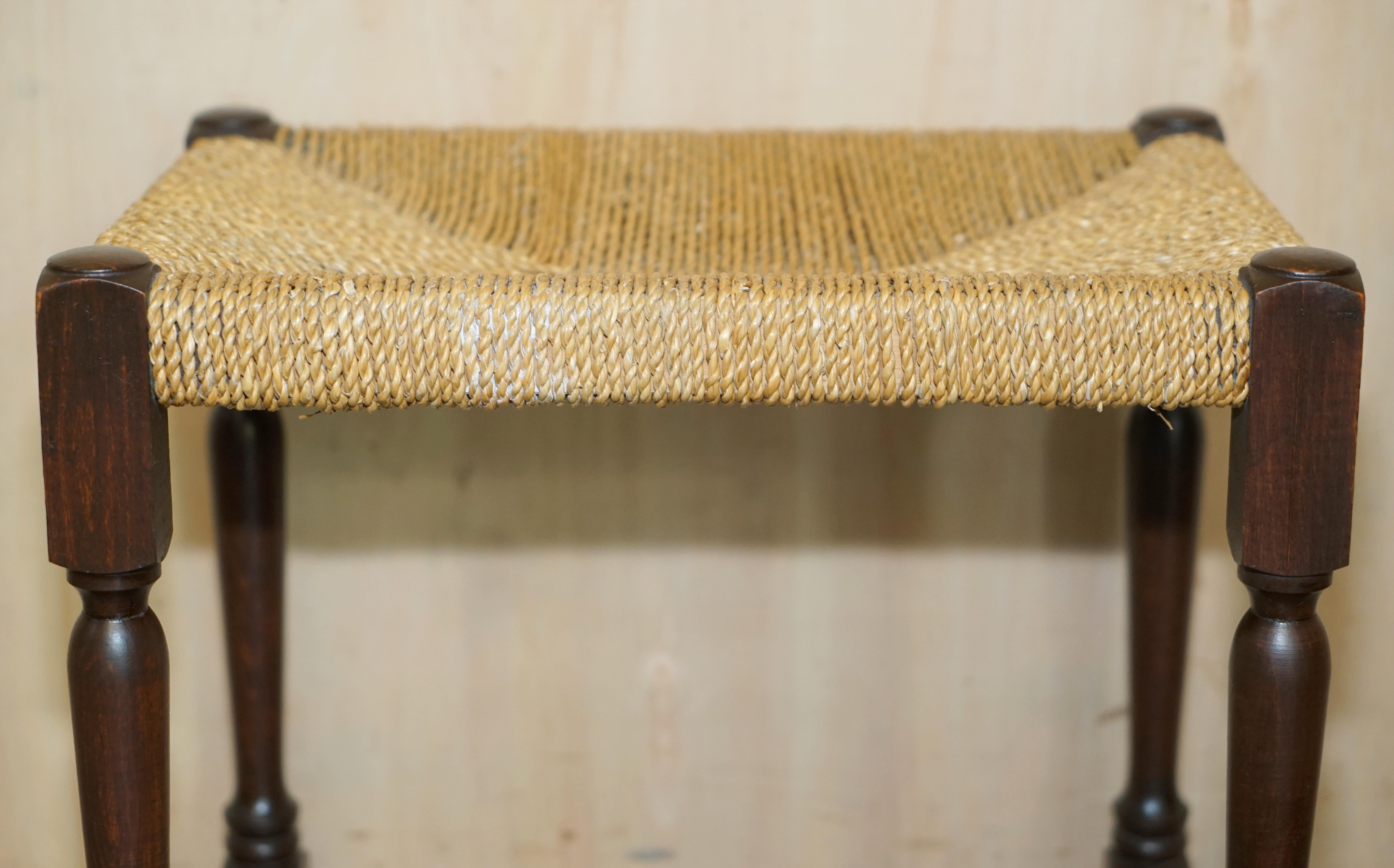 Danish Vintage circa 1940s Dutch Bench Stool with Rope Woven Rush Style Seat For Sale