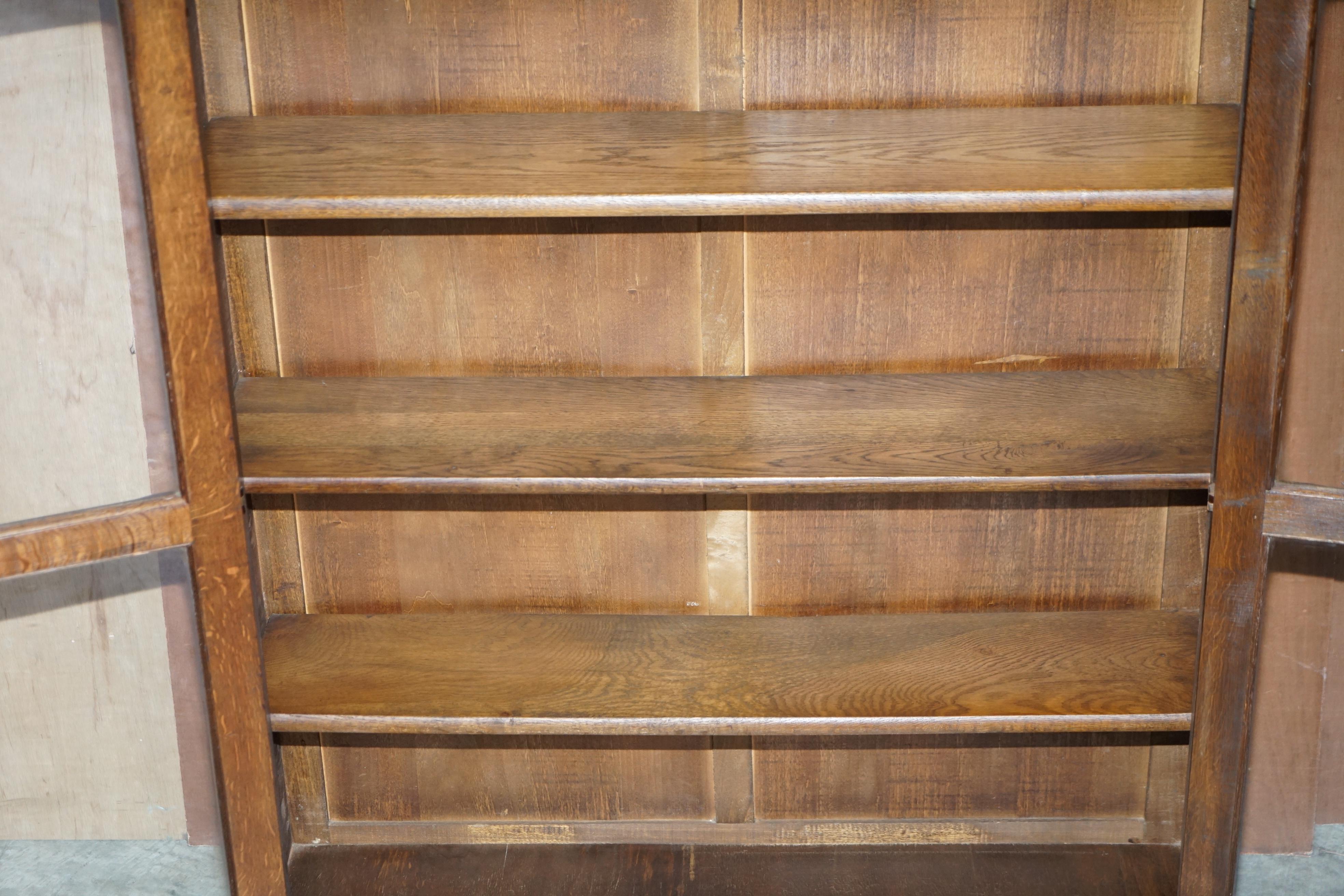 Vintage circa 1940's English Oak Jacobean Revival Glazed Door Library Bookcase 6