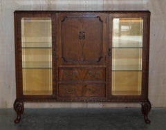 Vintage circa 1940's Flamed Hardwood & Satinwood Sideboard Display Cabinet Table