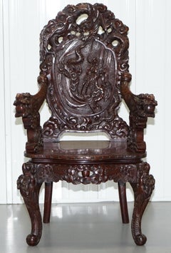 Vintage circa 1940s Japanese Export Dragon Throne Armchair Heavy Hardwood