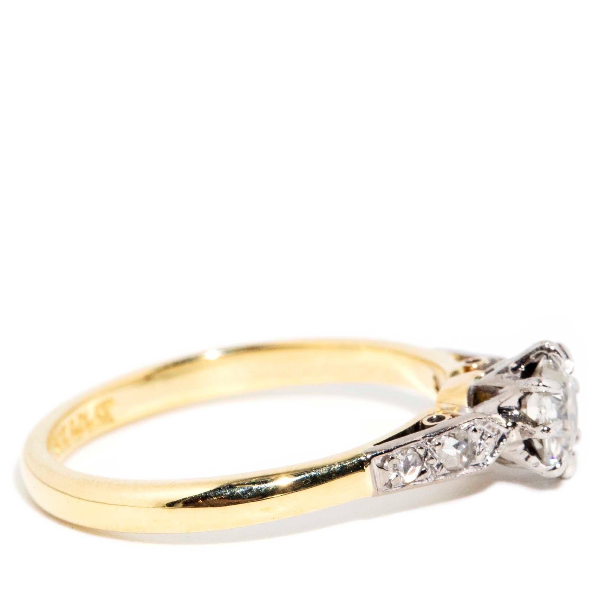 Vintage-Ring aus Gelbgold und Platin mit 18 Karat Gelbgold mit Diamant im Altschliff, ca. 1940er Jahre Damen im Angebot