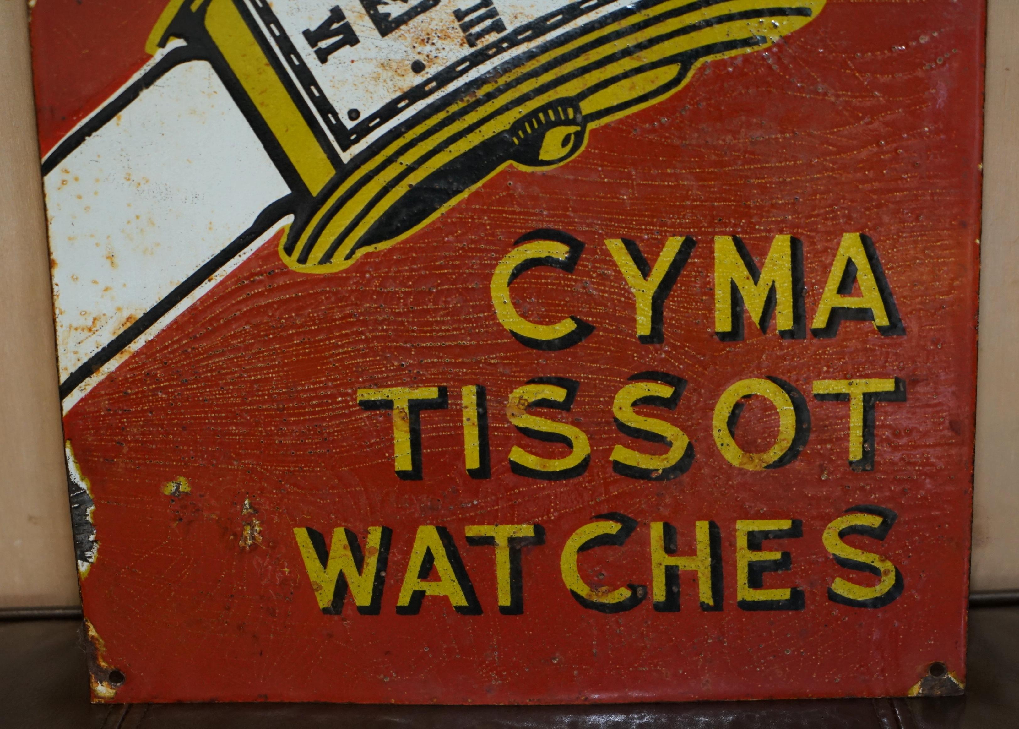 INSEGNA PUBBLICITARIA IN PORCELLANA E SMALTO D'EPOCA DI CIRCA 1940 OMEGA CYMA TISSOT In condizioni deteriorate in vendita a West Sussex, Pulborough