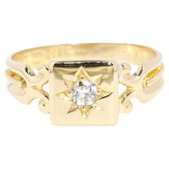 Bague vintage des années 1940 sertie d'étoiles et poinçonnée en or jaune 15 carats