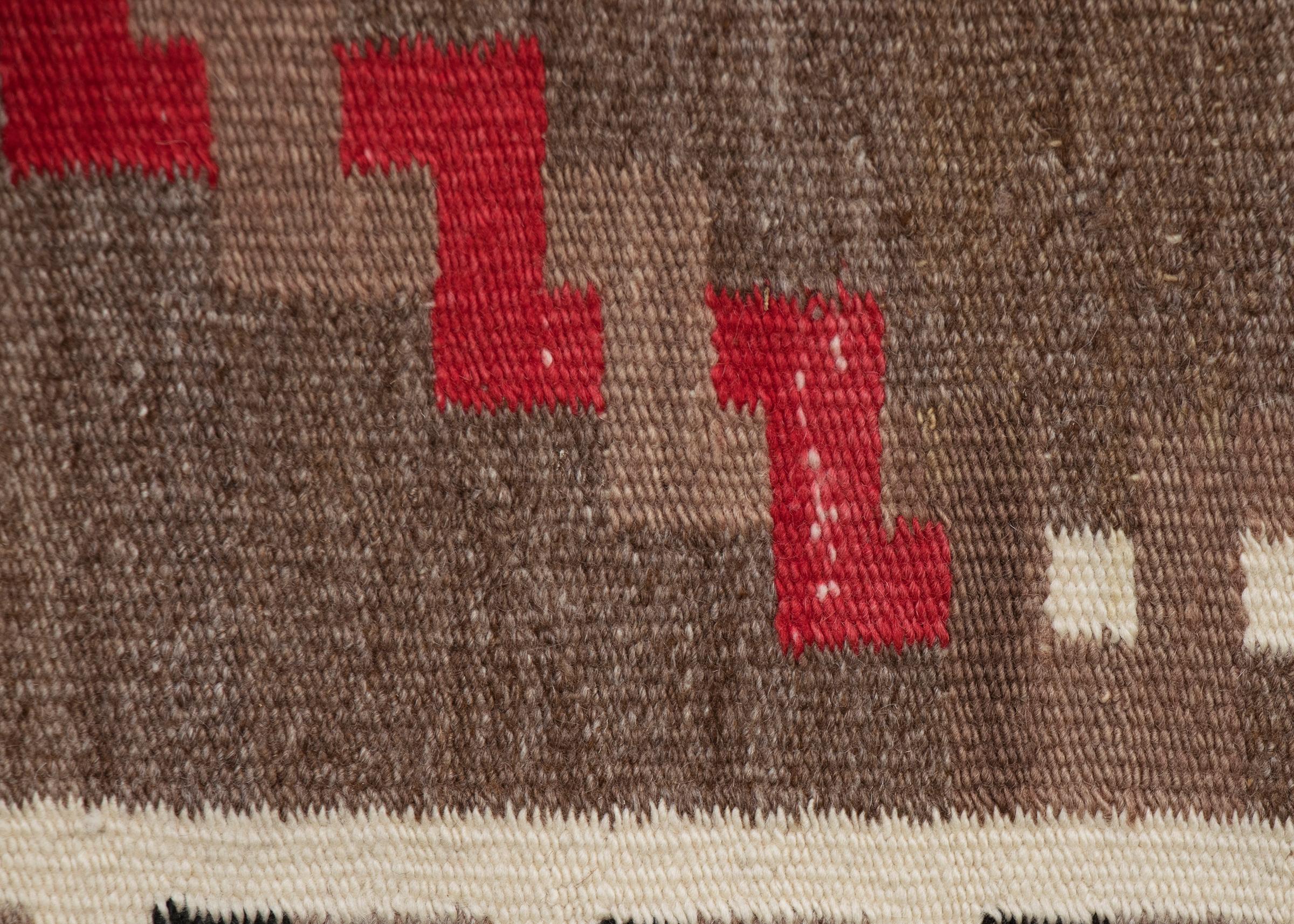 American Vintage Navajo Area Rug, 1940s, Wool, Geometric Design in Brown Black Red White