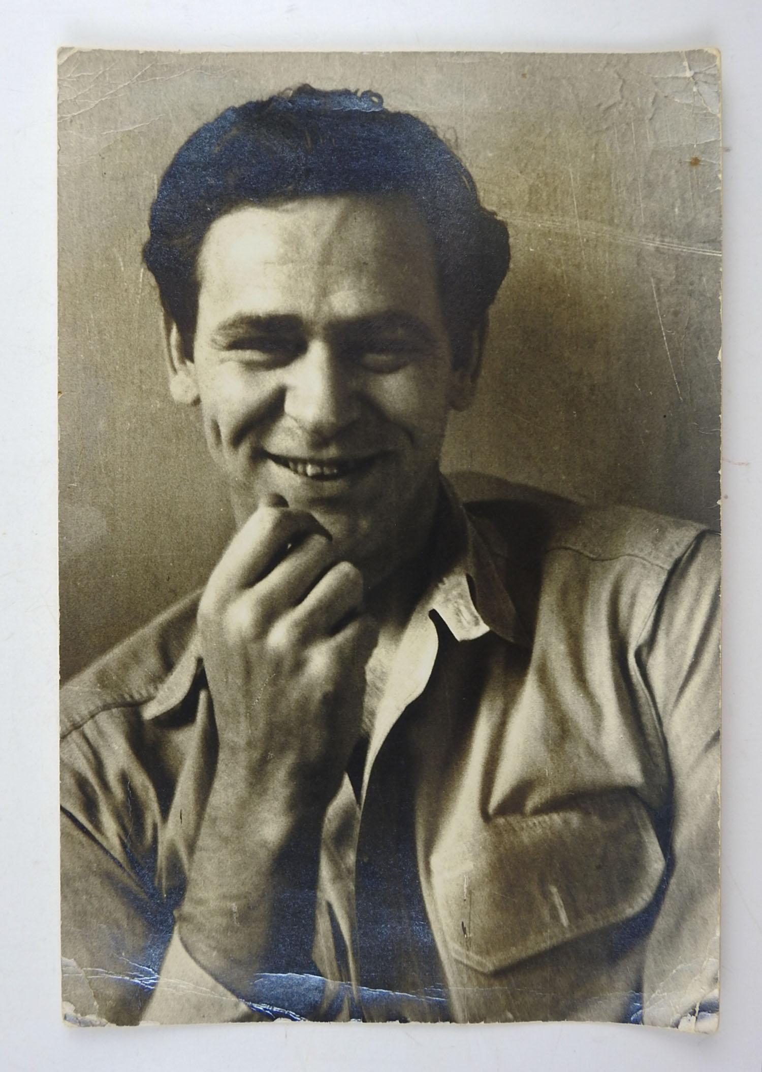 2 photographs circa 1945 by Helen Levitt (1913-2009) of Pulitzer Prize winning author James Agee (1909-1955) writer and film critic. These unsigned photos were published in several books about James Agee, but were rarely printed. Larger photo is a