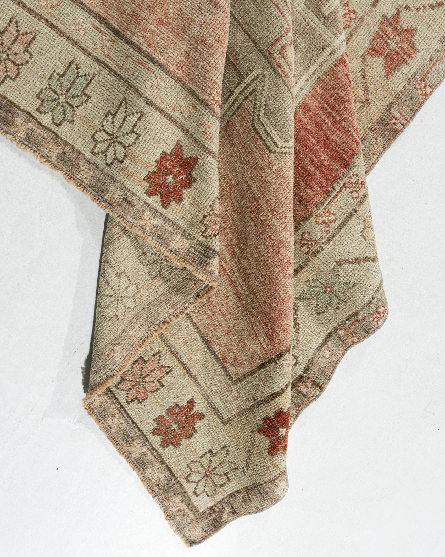 Vintage Circa 194Turkish Oushak Hand Knotted Wool Runner, Terracotta, 5'1 x 11'9 For Sale 5