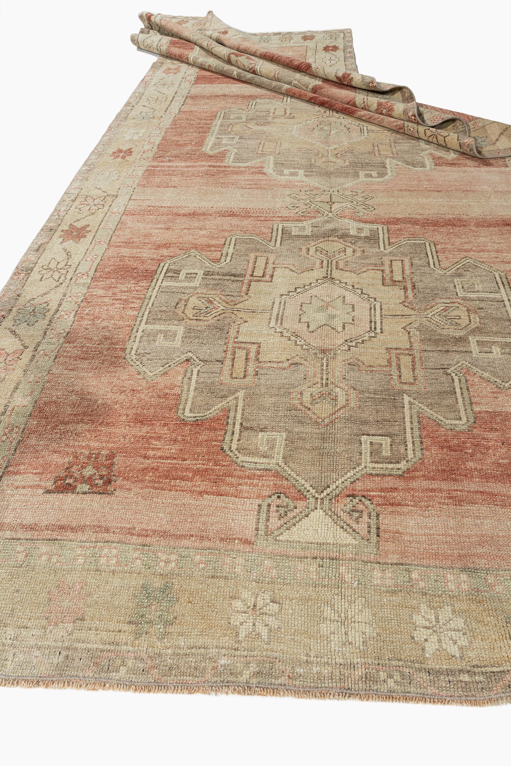 20th Century Vintage Circa 194Turkish Oushak Hand Knotted Wool Runner, Terracotta, 5'1 x 11'9 For Sale