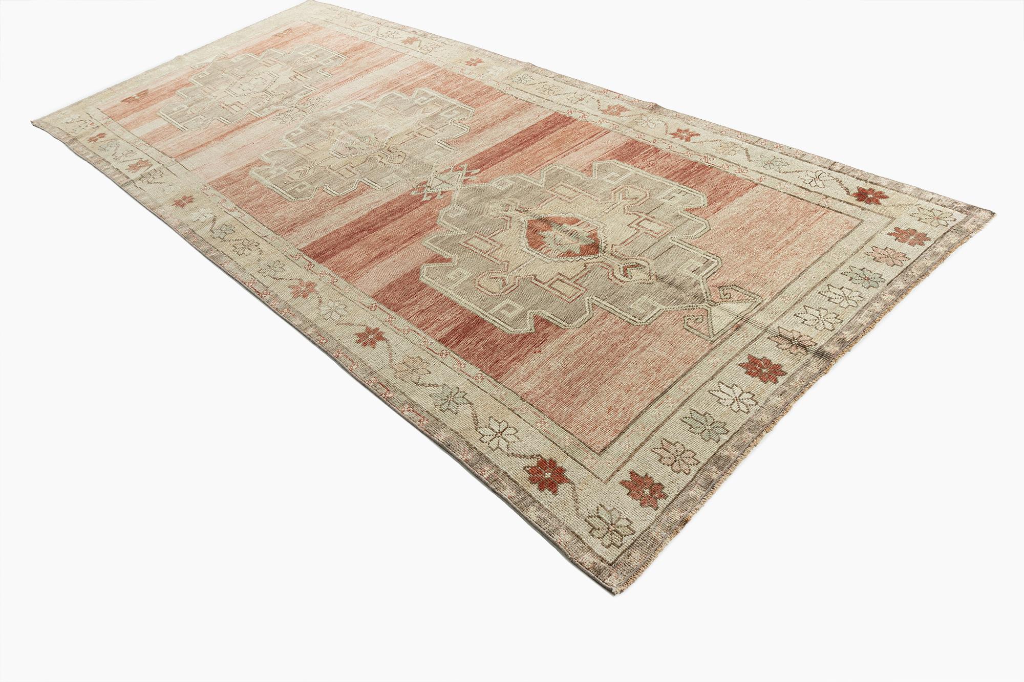 Vintage Circa 194Turkish Oushak Hand Knotted Wool Runner, Terracotta, 5'1 x 11'9 For Sale 1